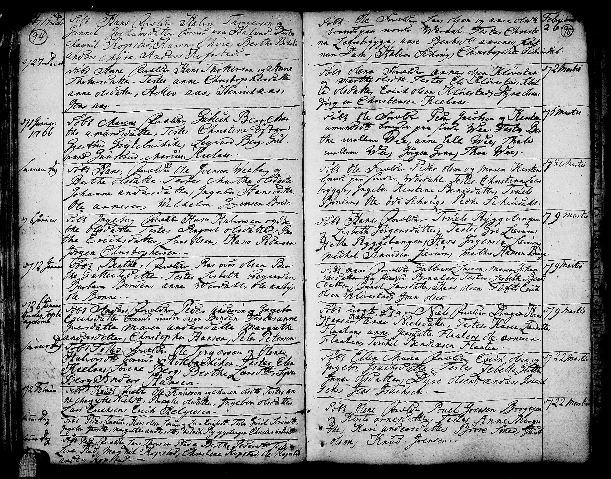 Sande Kirkebøker, AV/SAKO-A-53/F/Fa/L0001: Ministerialbok nr. 1, 1753-1803, s. 94-95