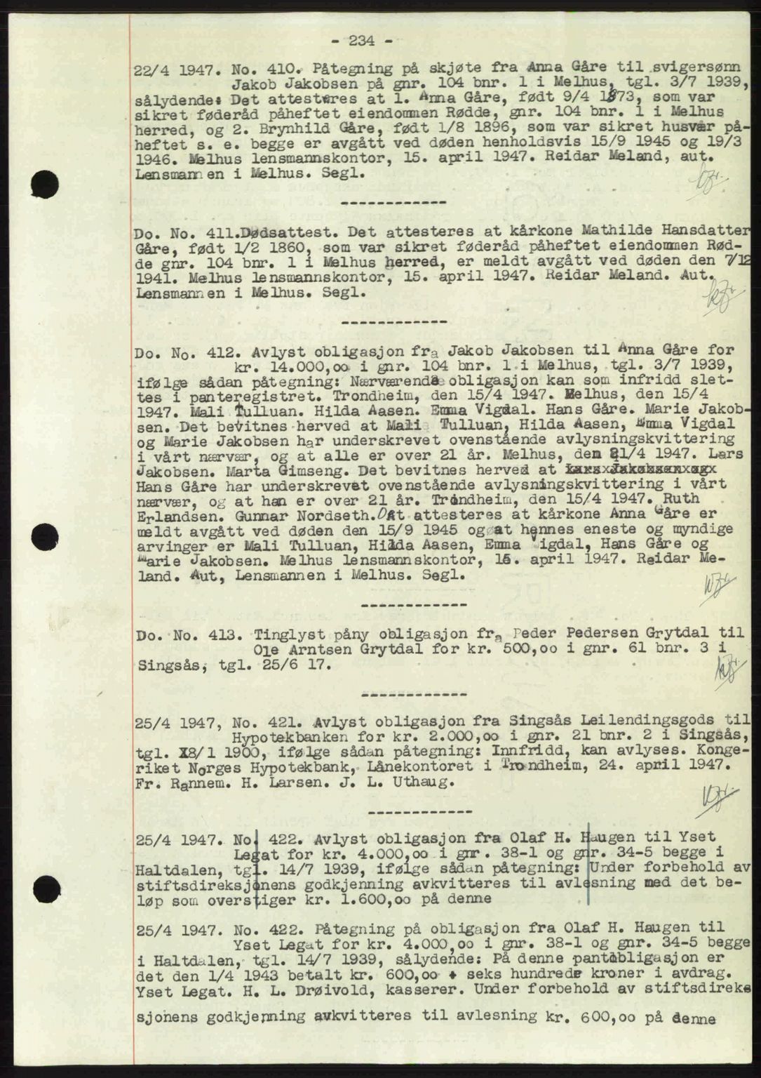 Gauldal sorenskriveri, SAT/A-0014/1/2/2C: Pantebok nr. A3, 1947-1947, Dagboknr: 410/1947
