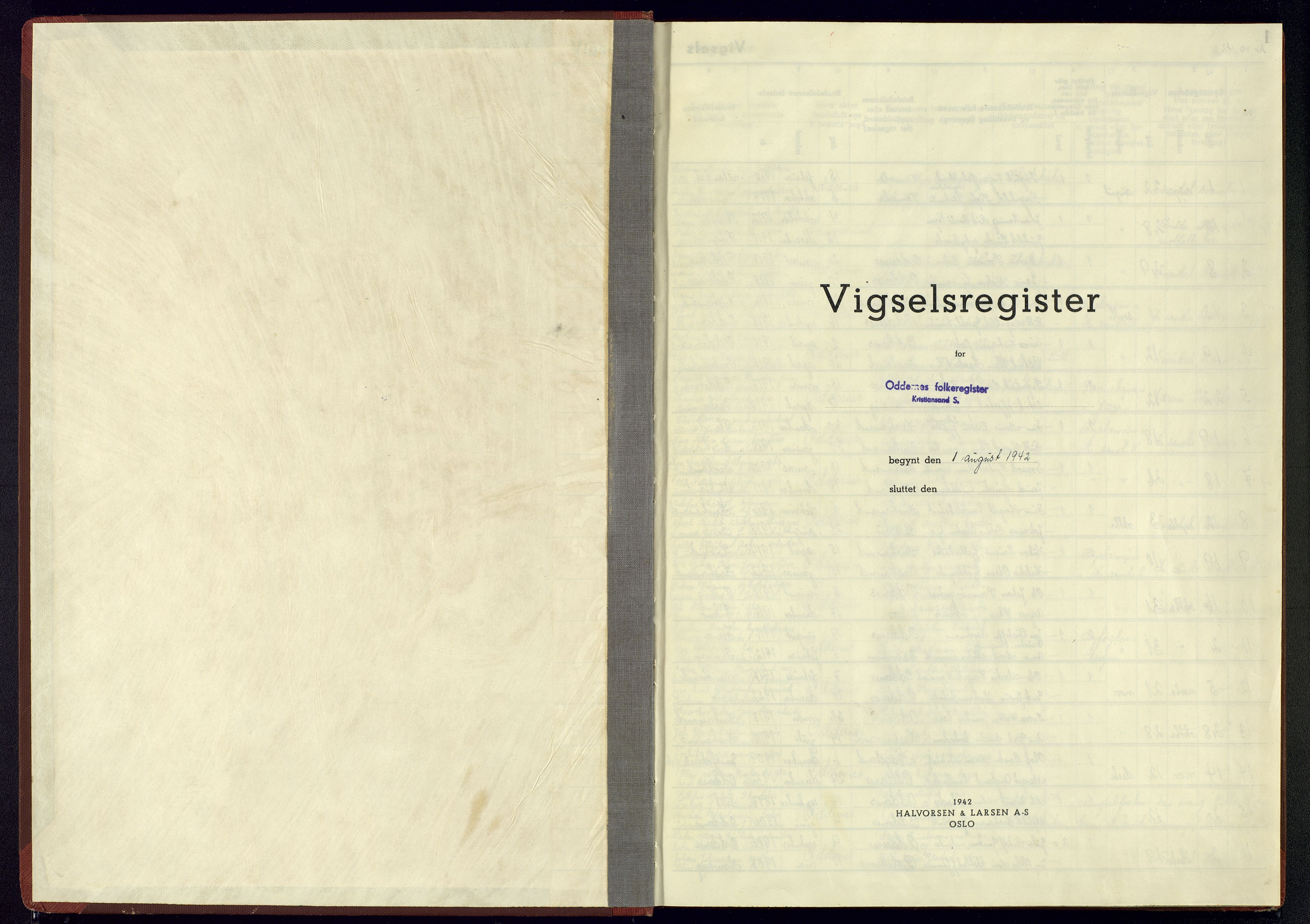 Oddernes sokneprestkontor, SAK/1111-0033/J/Jb/L0005: Vigselsregister nr. 5, 1942-1945