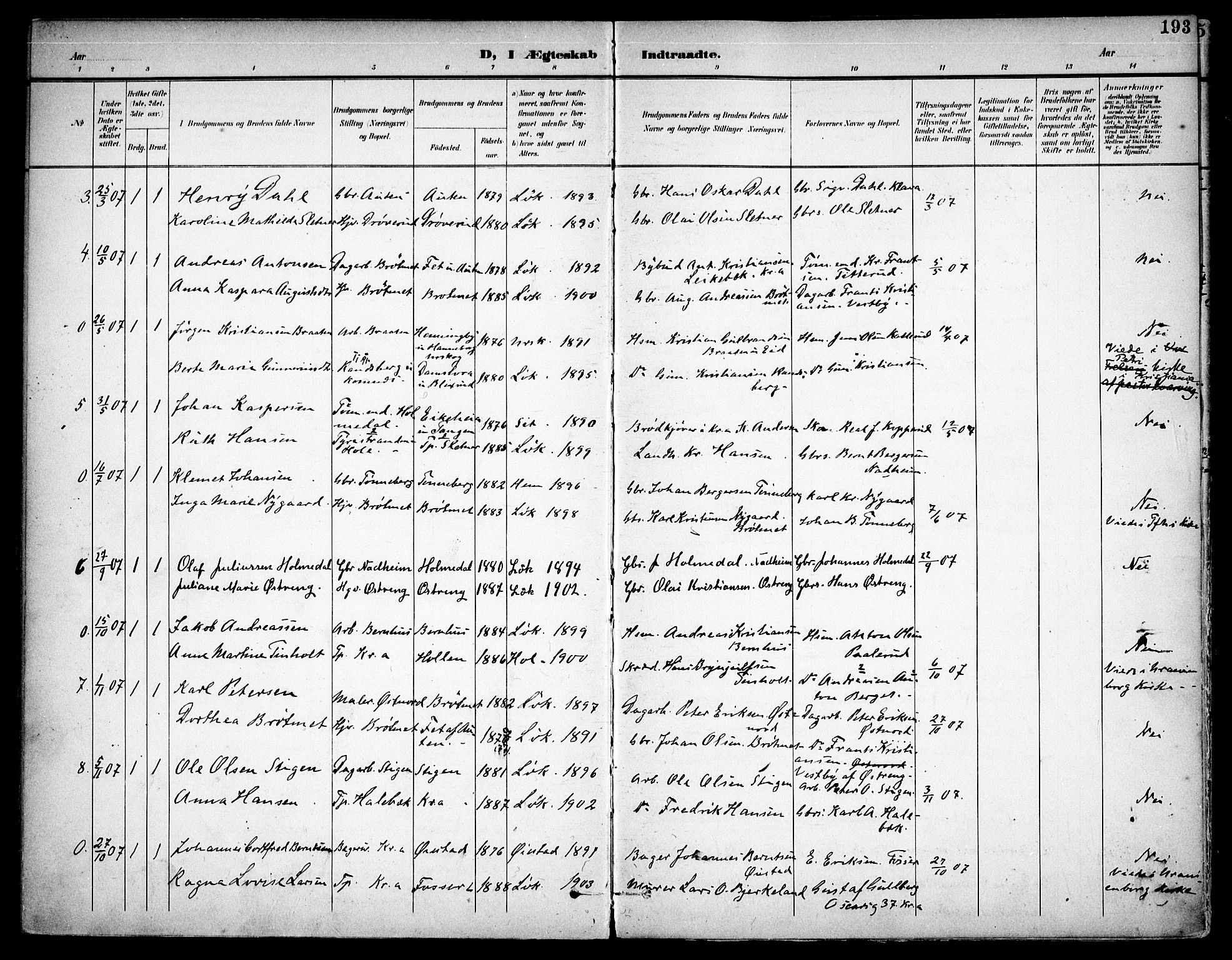 Høland prestekontor Kirkebøker, AV/SAO-A-10346a/F/Fa/L0015: Ministerialbok nr. I 15, 1897-1912, s. 193