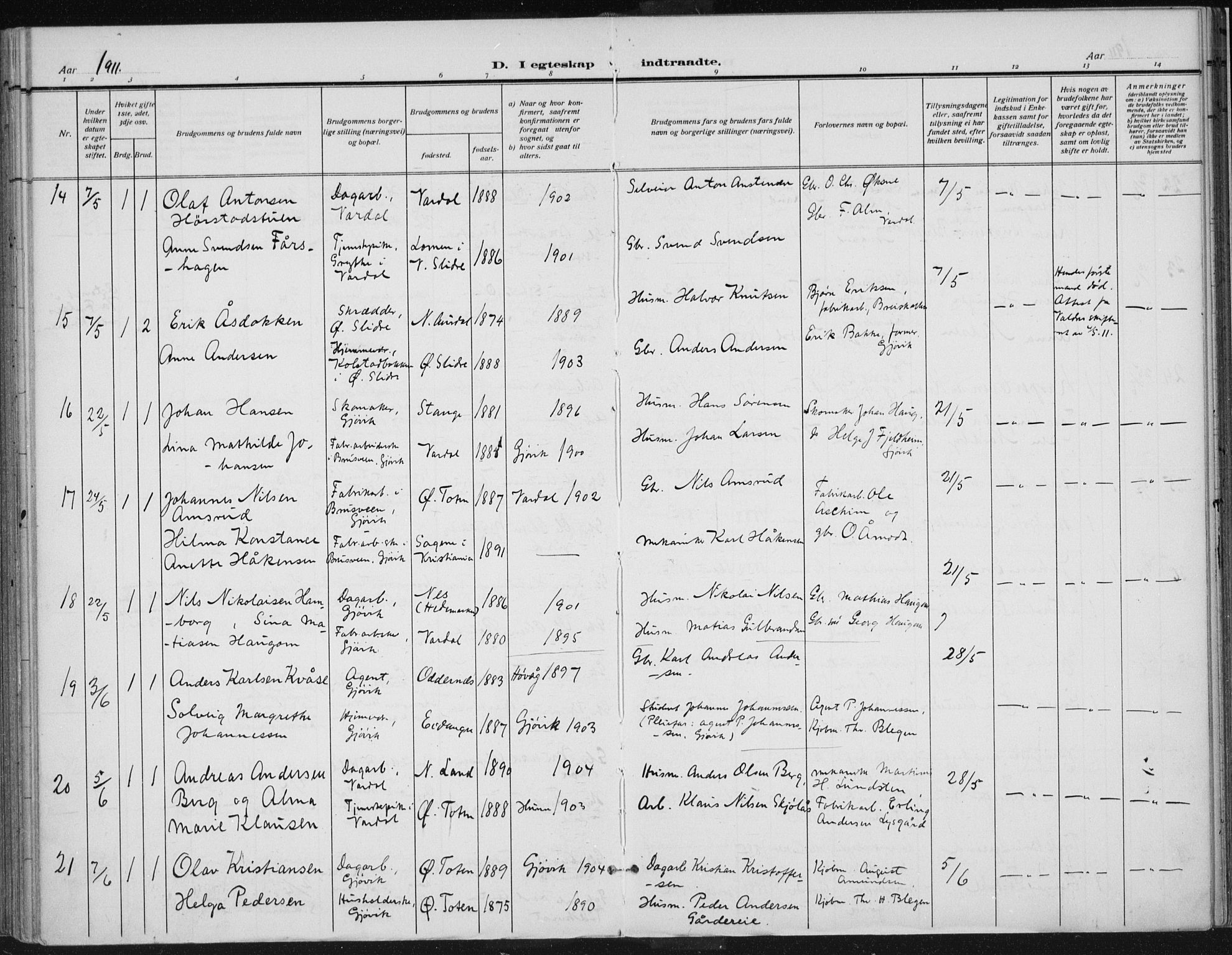 Vardal prestekontor, AV/SAH-PREST-100/H/Ha/Haa/L0013: Ministerialbok nr. 13, 1901-1911
