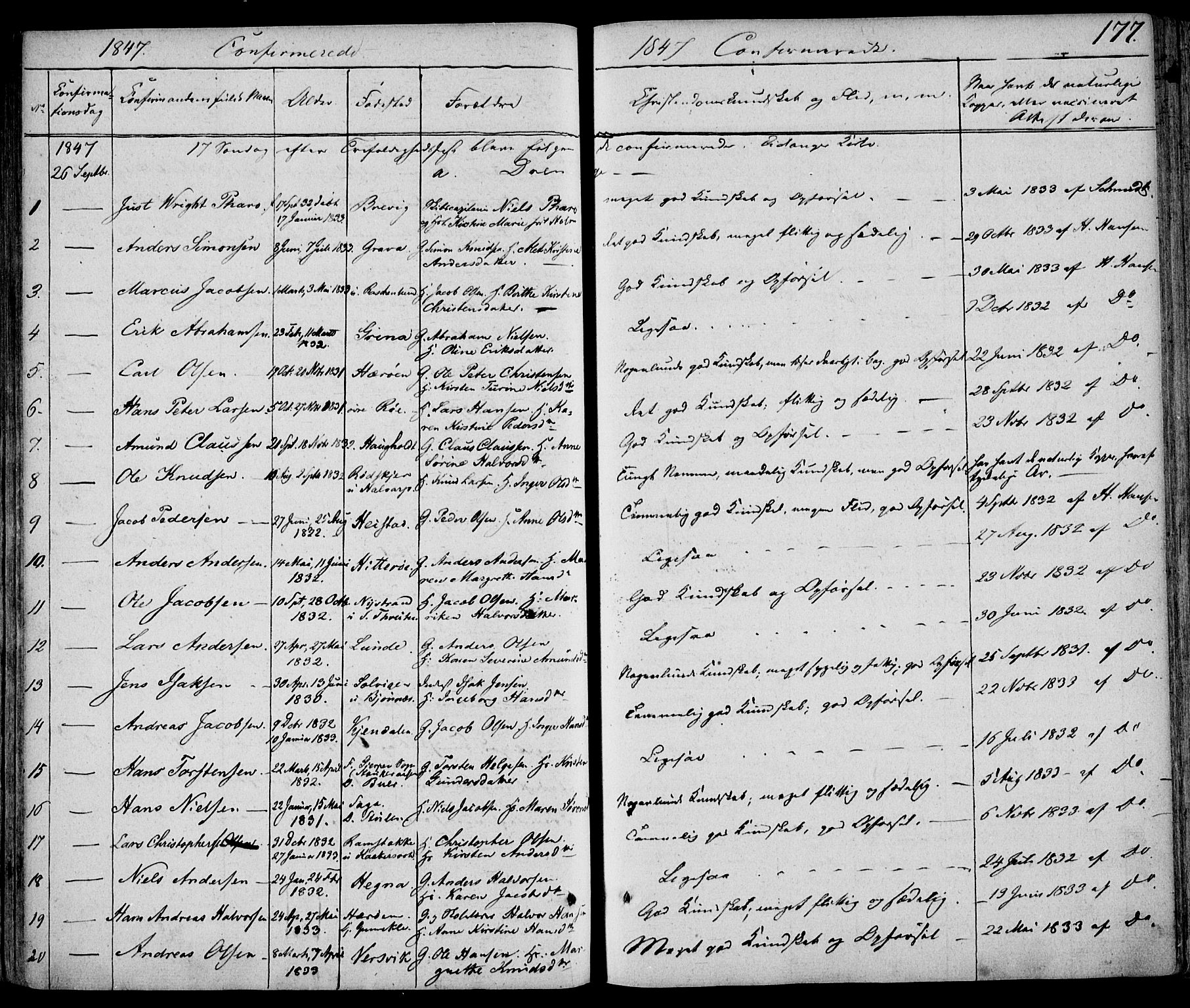 Eidanger kirkebøker, AV/SAKO-A-261/F/Fa/L0008: Ministerialbok nr. 8, 1831-1858, s. 177