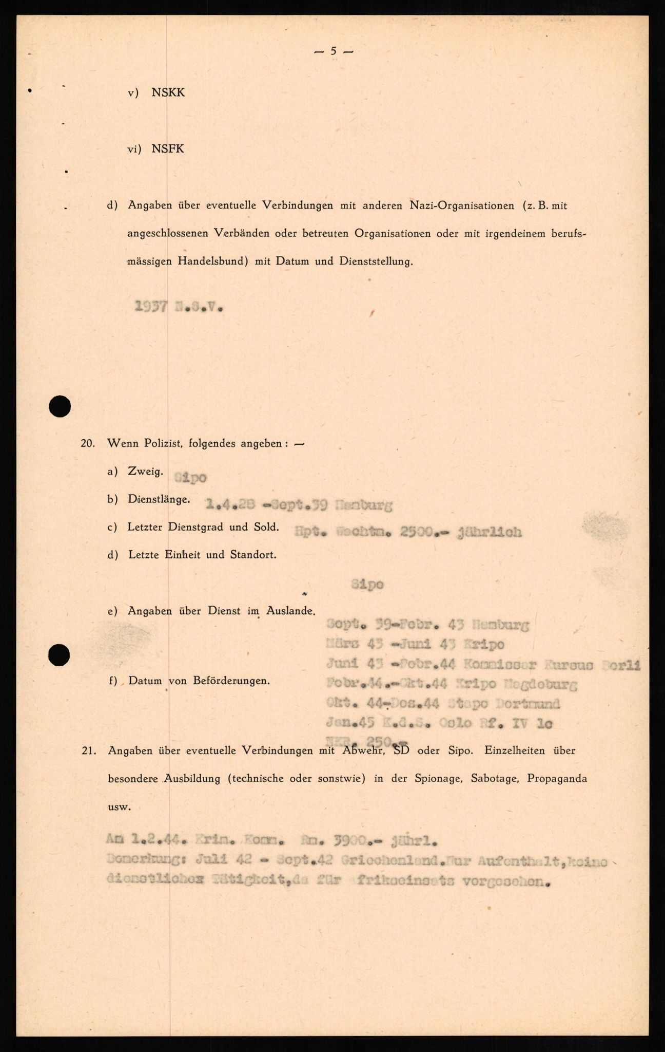 Forsvaret, Forsvarets overkommando II, RA/RAFA-3915/D/Db/L0010: CI Questionaires. Tyske okkupasjonsstyrker i Norge. Tyskere., 1945-1946, s. 633