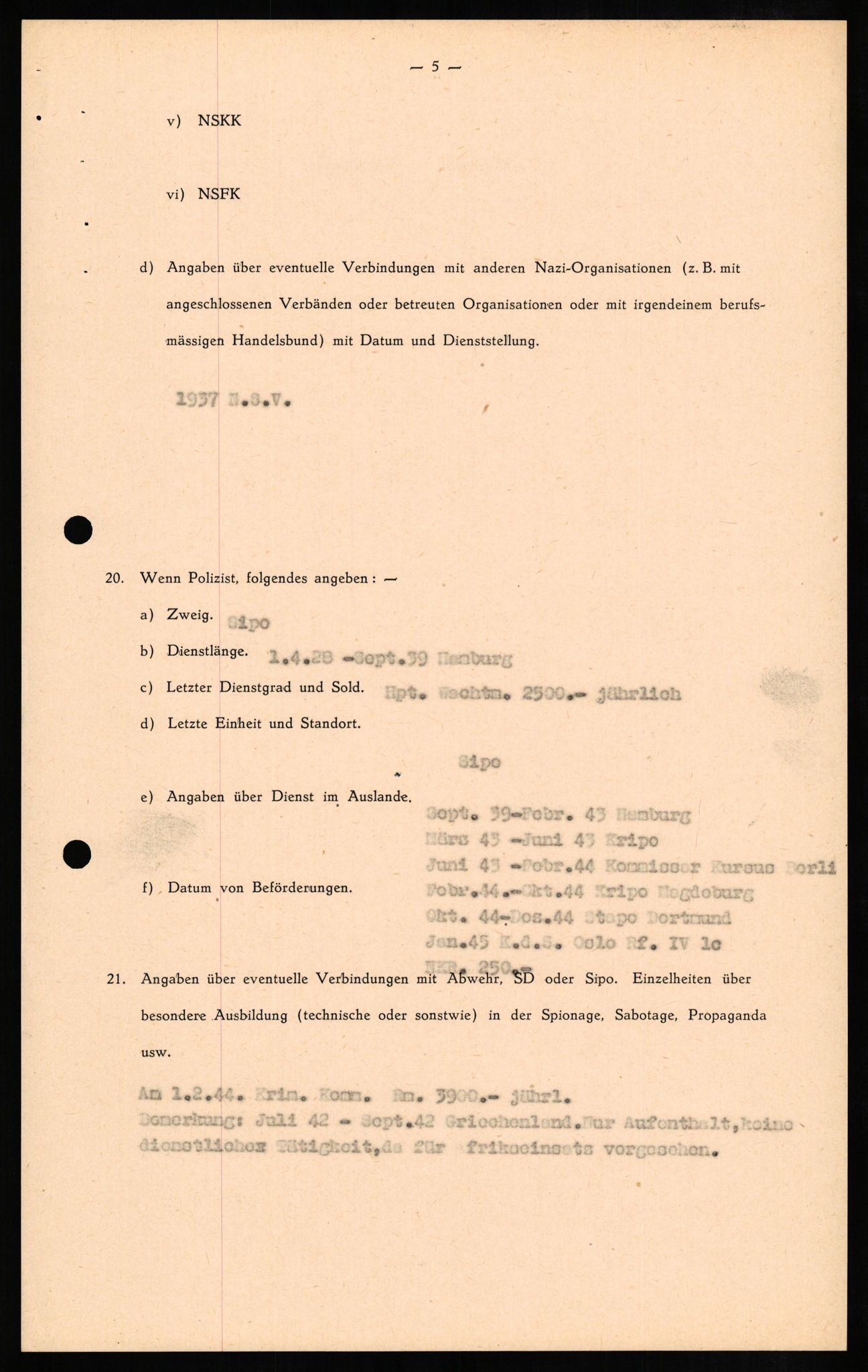 Forsvaret, Forsvarets overkommando II, AV/RA-RAFA-3915/D/Db/L0010: CI Questionaires. Tyske okkupasjonsstyrker i Norge. Tyskere., 1945-1946, s. 633