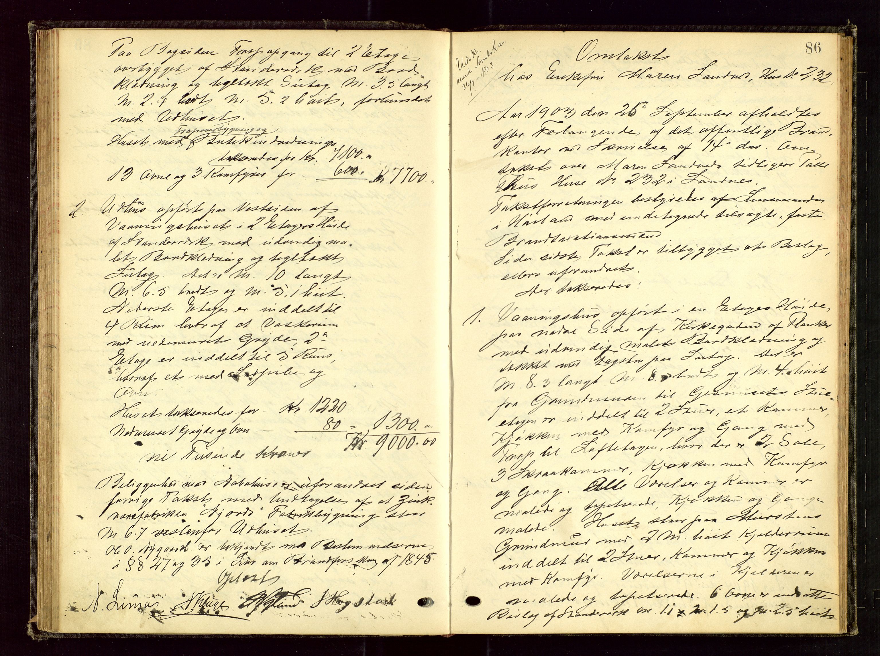 Høyland/Sandnes lensmannskontor, AV/SAST-A-100166/Goc/L0003: "Brandtaxtprotokol", 1899-1909, s. 85b-86a