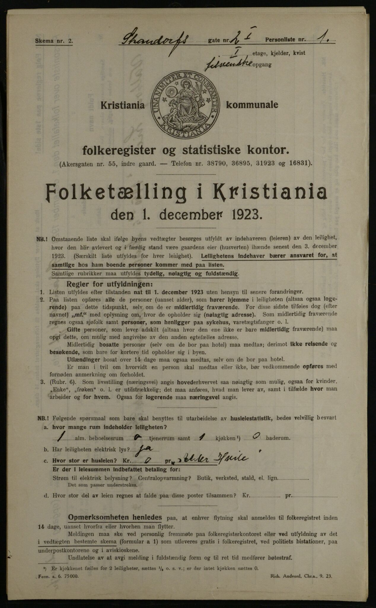 OBA, Kommunal folketelling 1.12.1923 for Kristiania, 1923, s. 99231