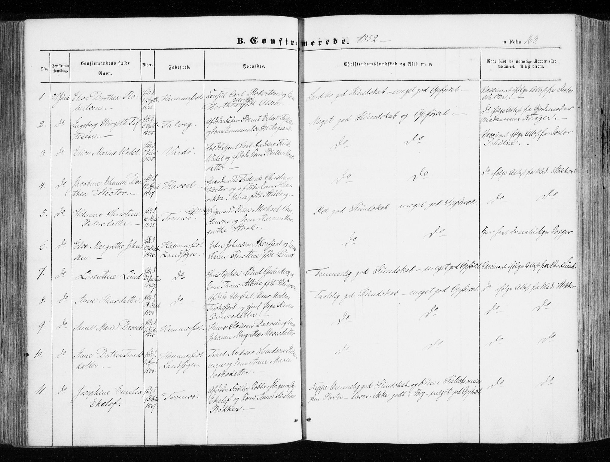 Hammerfest sokneprestkontor, AV/SATØ-S-1347/H/Ha/L0004.kirke: Ministerialbok nr. 4, 1843-1856, s. 163
