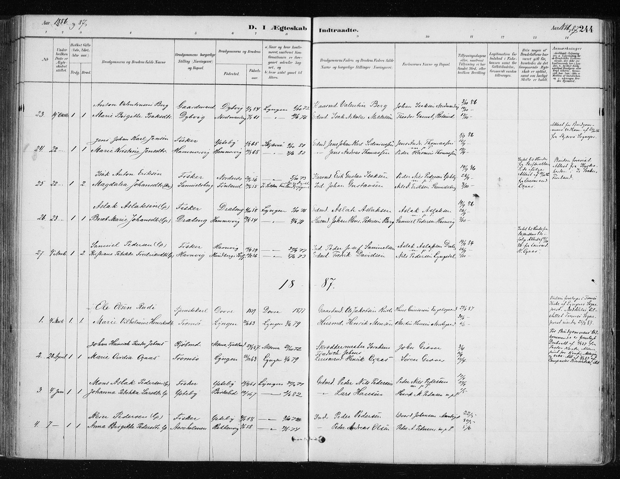 Lyngen sokneprestembete, AV/SATØ-S-1289/H/He/Hea/L0007kirke: Ministerialbok nr. 7, 1879-1890, s. 244
