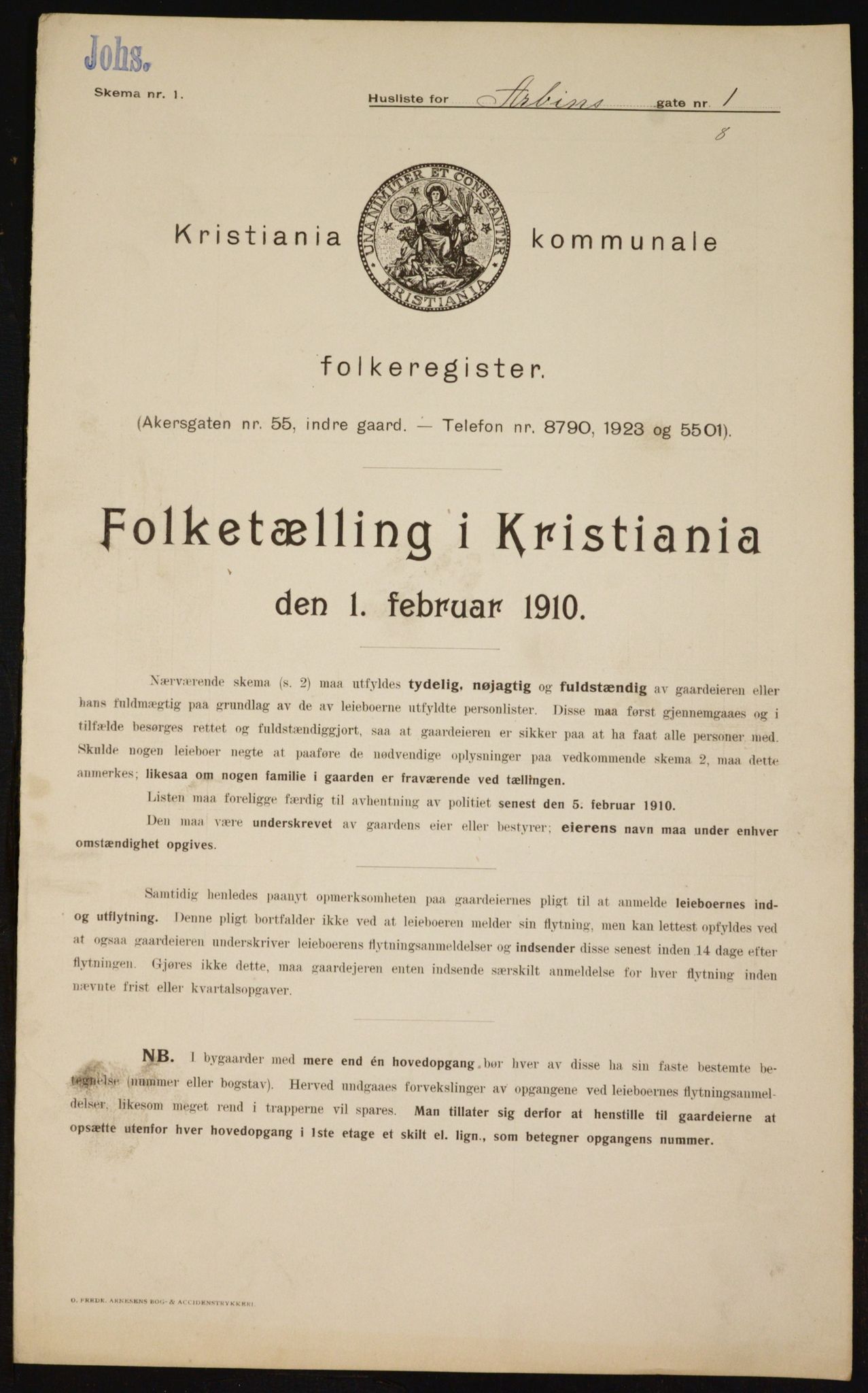 OBA, Kommunal folketelling 1.2.1910 for Kristiania, 1910, s. 1403