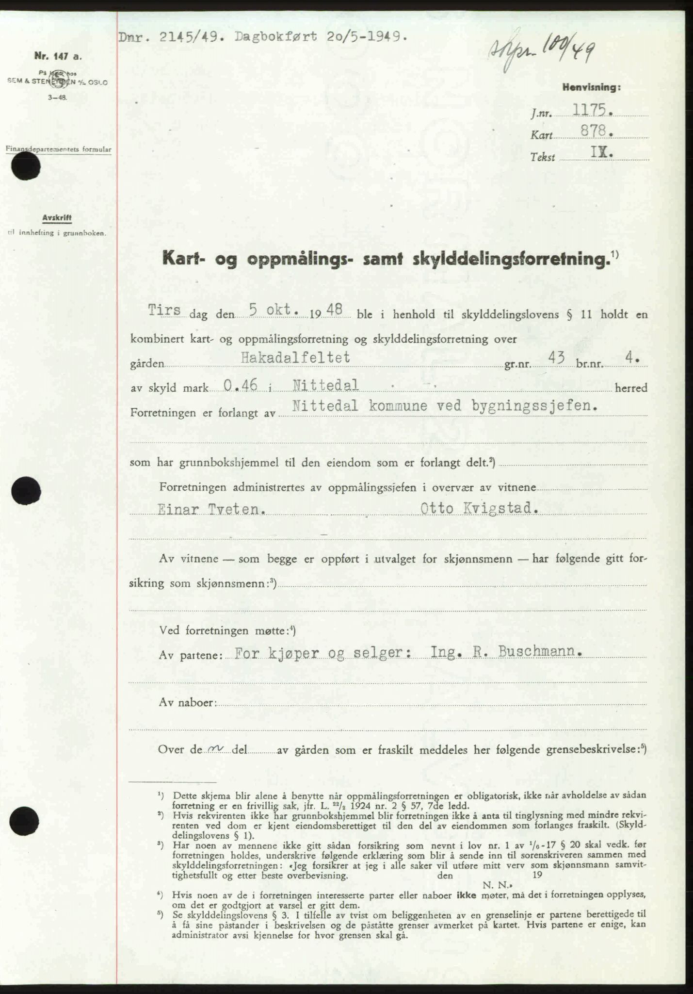 Nedre Romerike sorenskriveri, SAO/A-10469/G/Gb/Gbd/L0025: Pantebok nr. 25, 1949-1949, Dagboknr: 2145/1949
