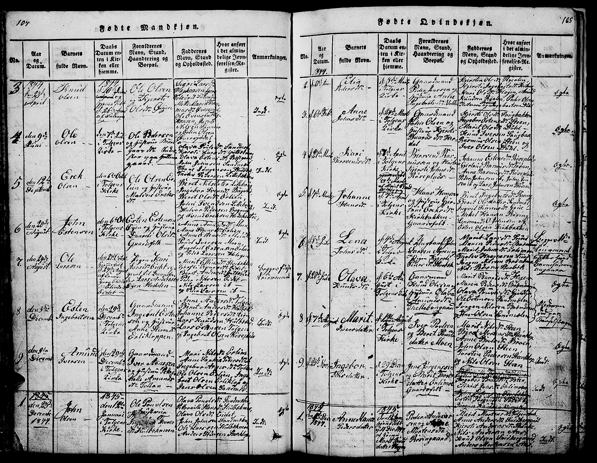 Tolga prestekontor, AV/SAH-PREST-062/L/L0001: Klokkerbok nr. 1, 1814-1877, s. 104-105