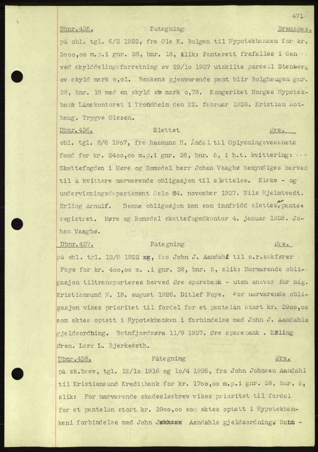 Nordmøre sorenskriveri, SAT/A-4132/1/2/2Ca: Pantebok nr. C80, 1936-1939, Dagboknr: 435/1938