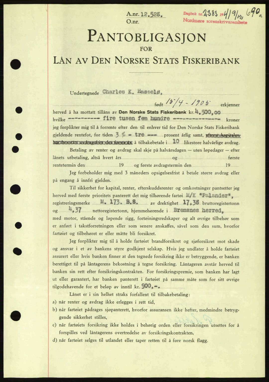 Nordmøre sorenskriveri, SAT/A-4132/1/2/2Ca: Pantebok nr. B88, 1941-1942, Dagboknr: 2383/1941