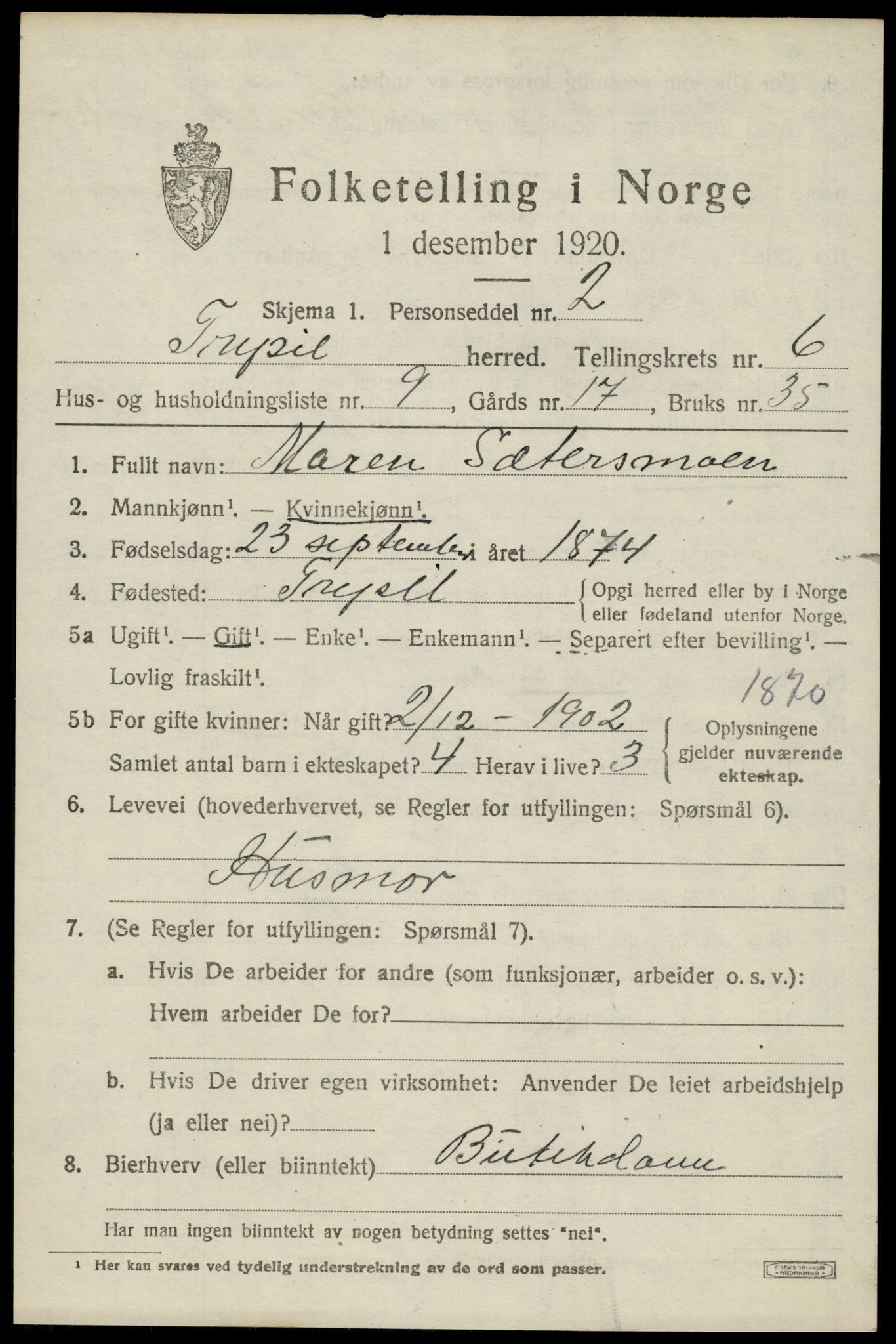 SAH, Folketelling 1920 for 0428 Trysil herred, 1920, s. 4637