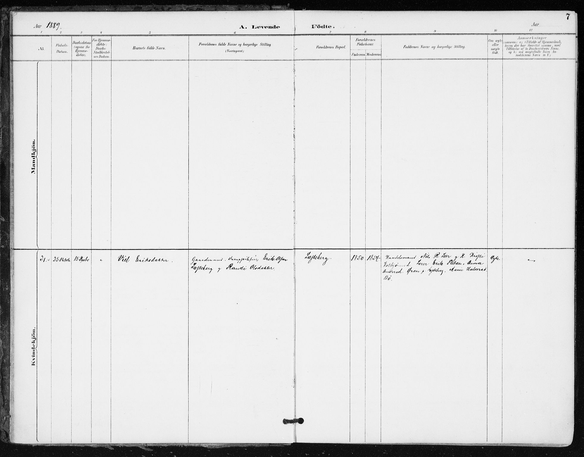 Krødsherad kirkebøker, AV/SAKO-A-19/F/Fa/L0006: Ministerialbok nr. 6, 1889-1899, s. 7