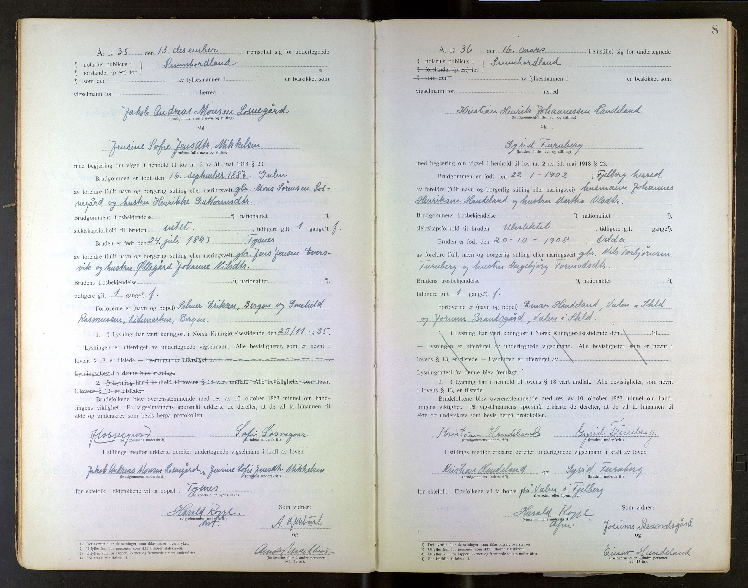Sunnhordland sorenskrivar, AV/SAB-A-2401/2/I/Ia/L0001: Vigselsbok, 1925-1943, s. 7b-8a