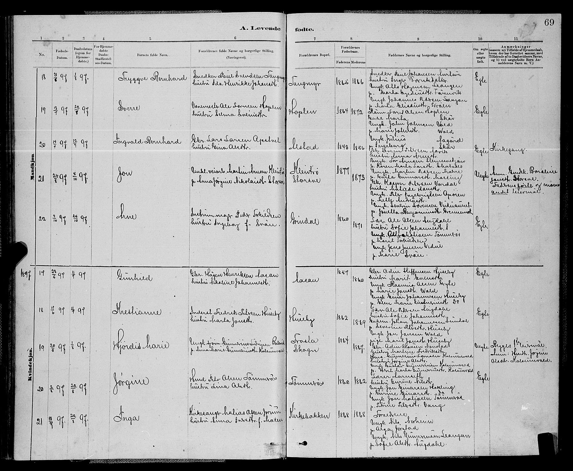 Ministerialprotokoller, klokkerbøker og fødselsregistre - Nord-Trøndelag, SAT/A-1458/714/L0134: Klokkerbok nr. 714C03, 1878-1898, s. 69