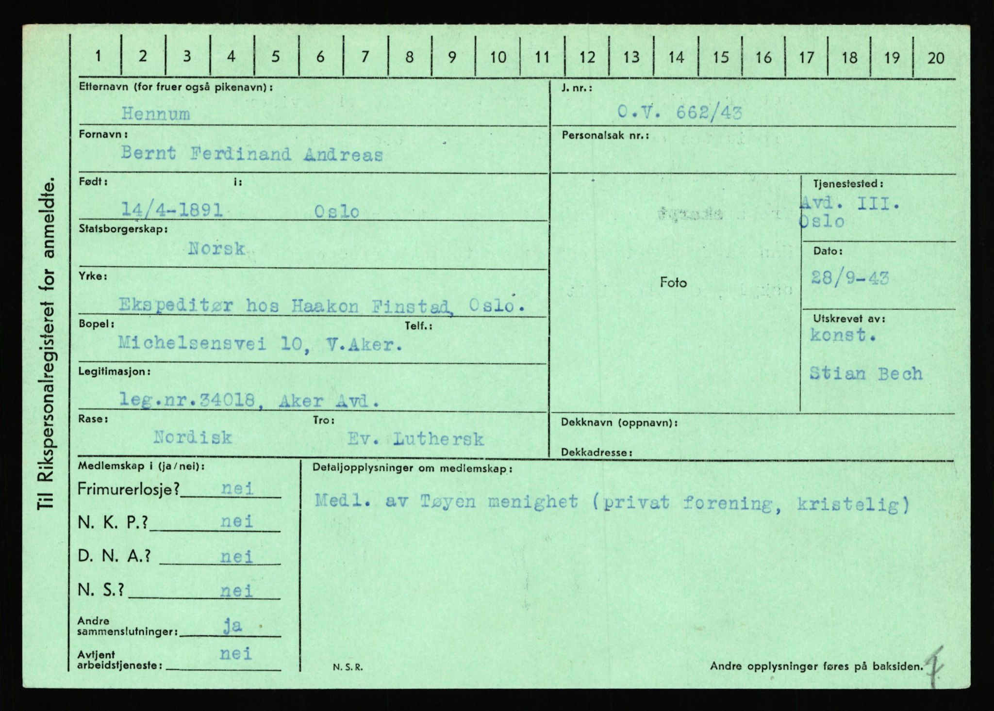 Statspolitiet - Hovedkontoret / Osloavdelingen, AV/RA-S-1329/C/Ca/L0006: Hanche - Hokstvedt, 1943-1945, s. 3591