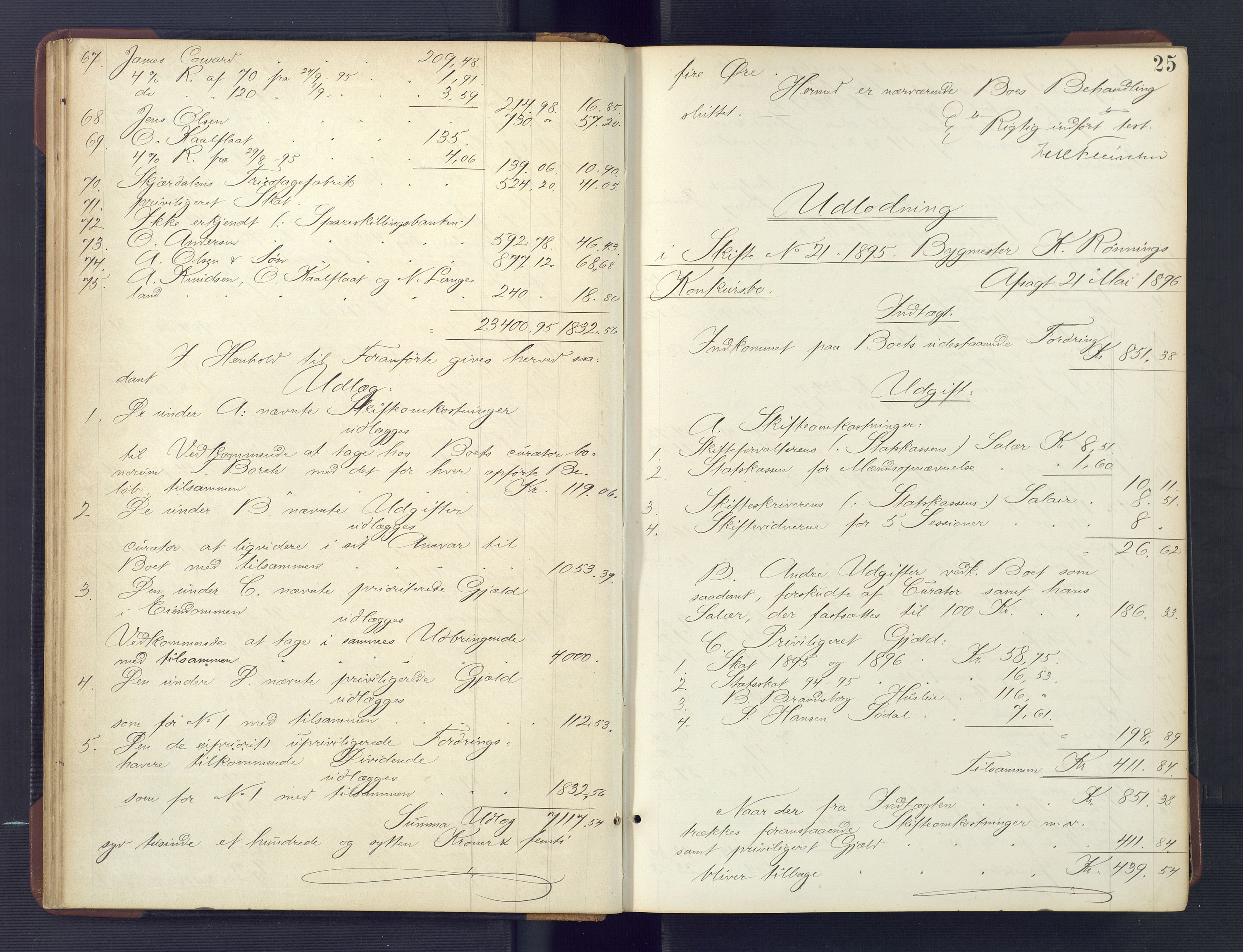 Kristiansand byrett, AV/SAK-1223-0001/H/Hc/L0059: Skifteutlodningsprotokoll nr. 5, med register, 1895-1903, s. 25