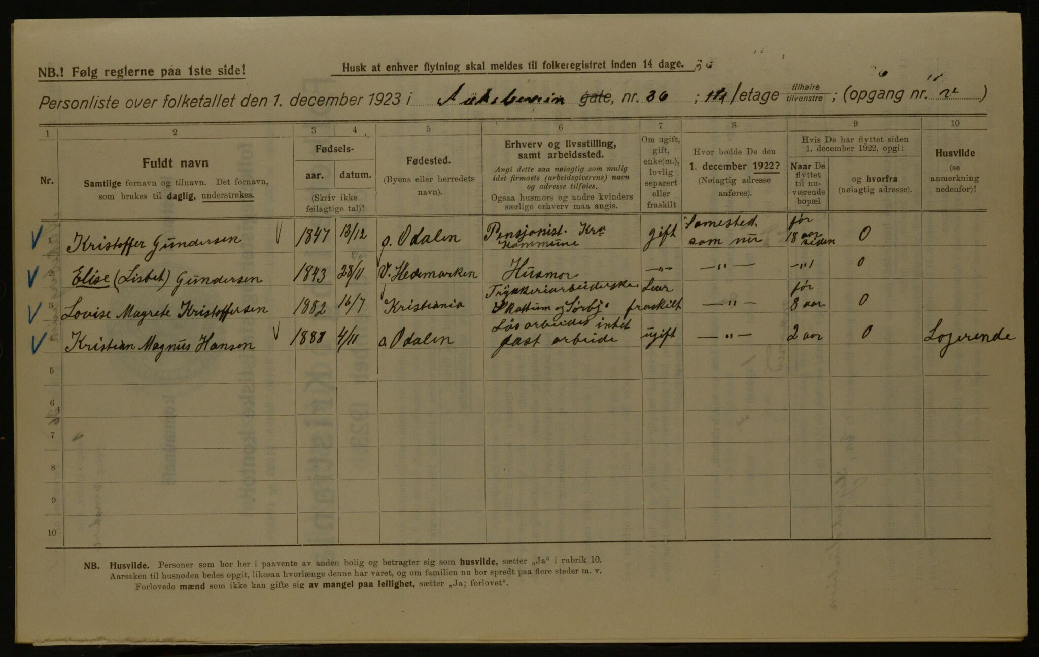 OBA, Kommunal folketelling 1.12.1923 for Kristiania, 1923, s. 143738