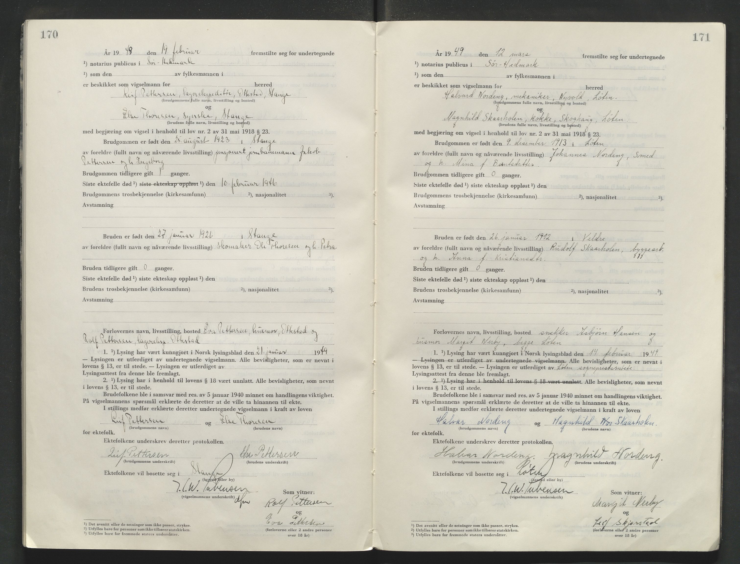 Sør-Hedmark sorenskriveri, AV/SAH-TING-014/L/Le/L0002/0002: Vigselsbøker / Vigselbok, 1945-1949, s. 170-171