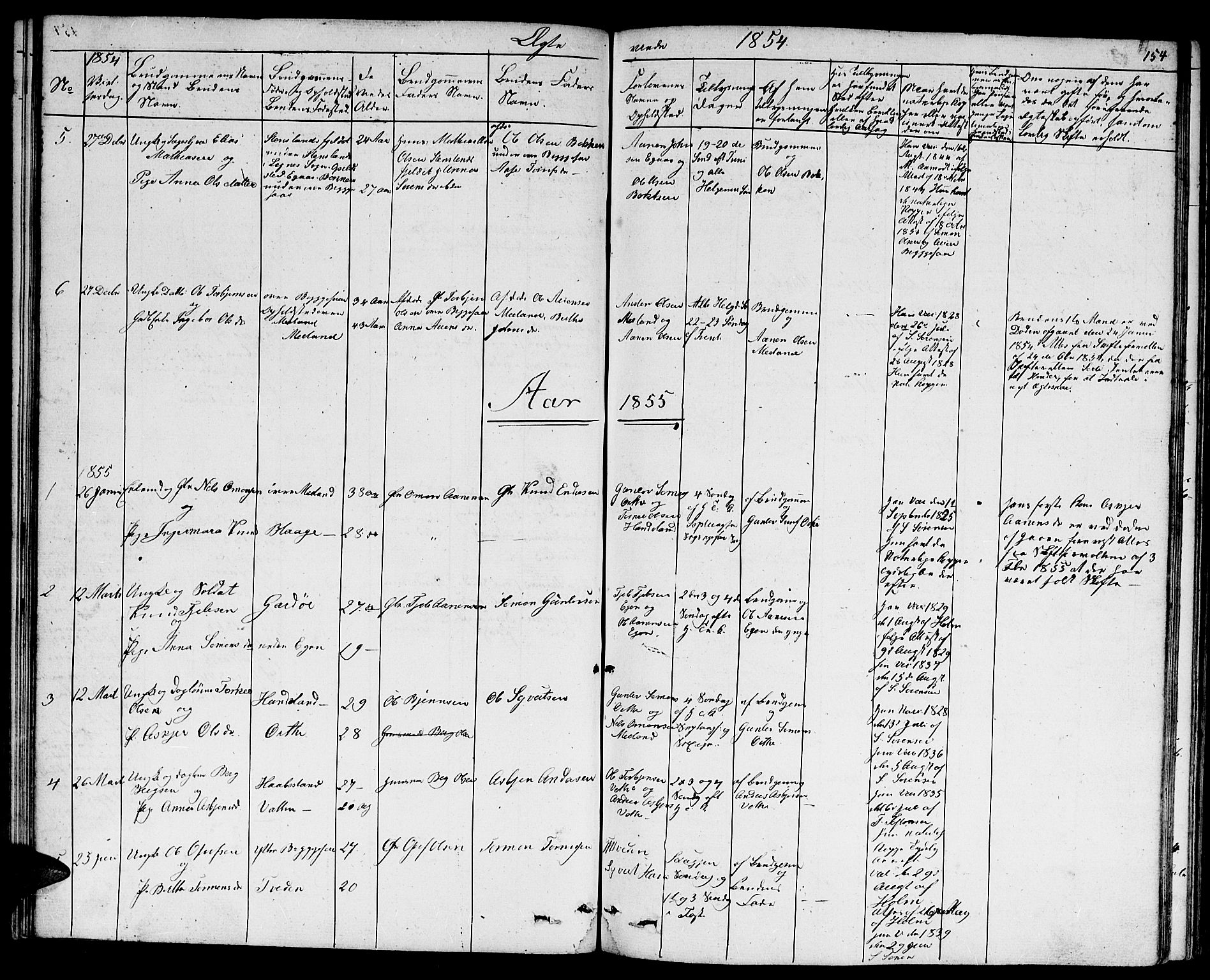 Hægebostad sokneprestkontor, SAK/1111-0024/F/Fb/Fbb/L0002: Klokkerbok nr. B 2, 1851-1886, s. 154