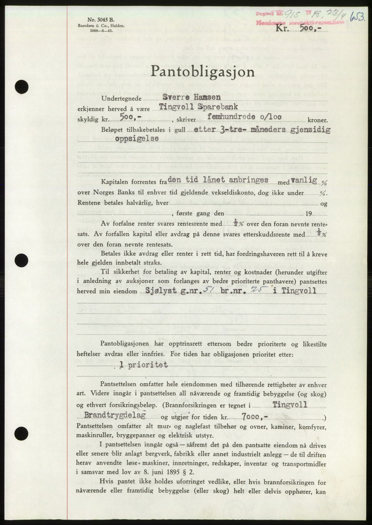 Nordmøre sorenskriveri, SAT/A-4132/1/2/2Ca: Pantebok nr. B98, 1948-1948, Dagboknr: 915/1948