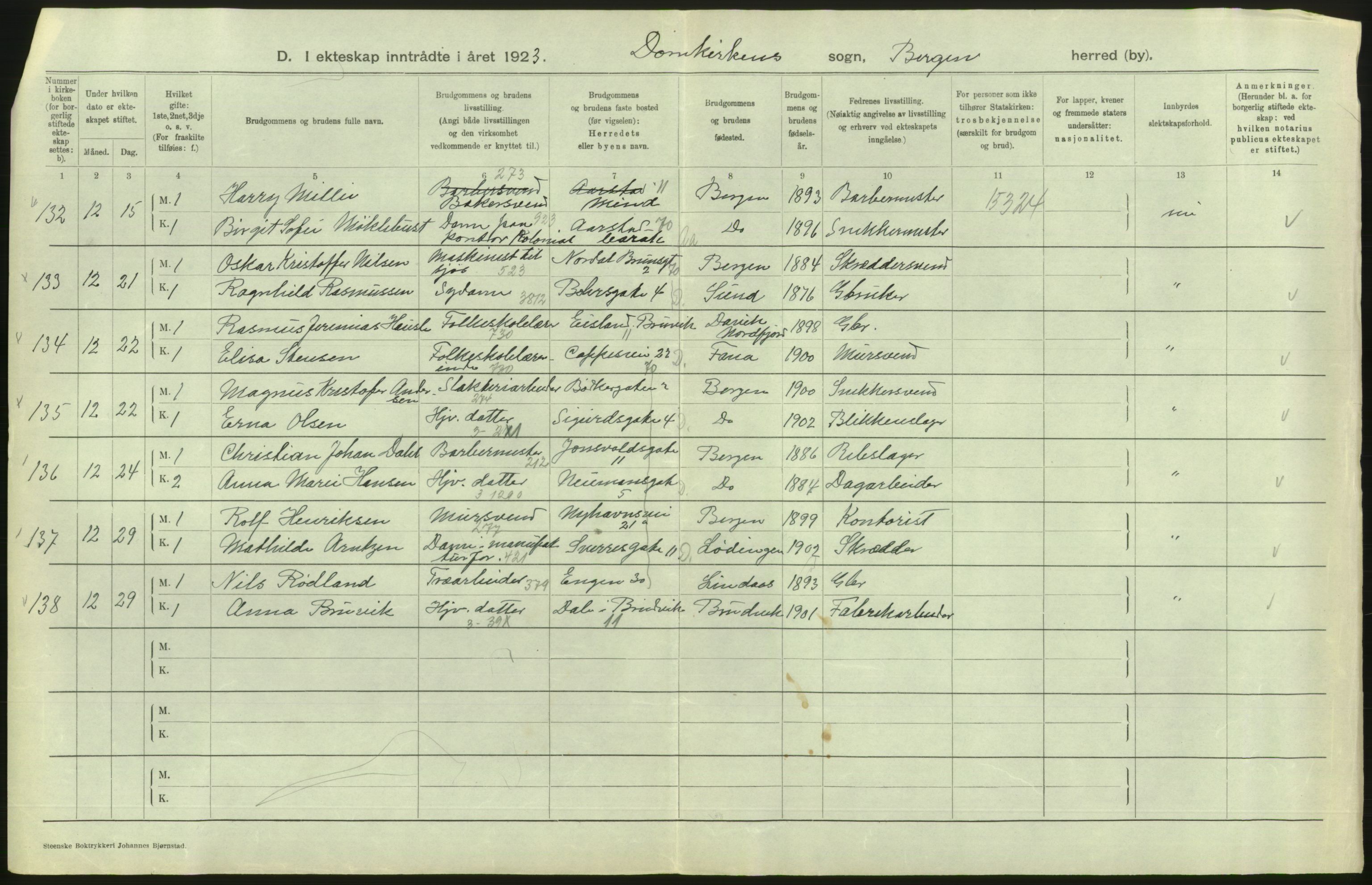 Statistisk sentralbyrå, Sosiodemografiske emner, Befolkning, AV/RA-S-2228/D/Df/Dfc/Dfcc/L0029: Bergen: Gifte, døde, dødfødte., 1923, s. 552