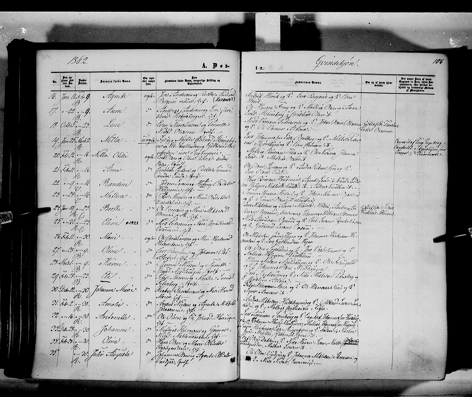 Ringsaker prestekontor, AV/SAH-PREST-014/K/Ka/L0010: Ministerialbok nr. 10, 1861-1869, s. 106