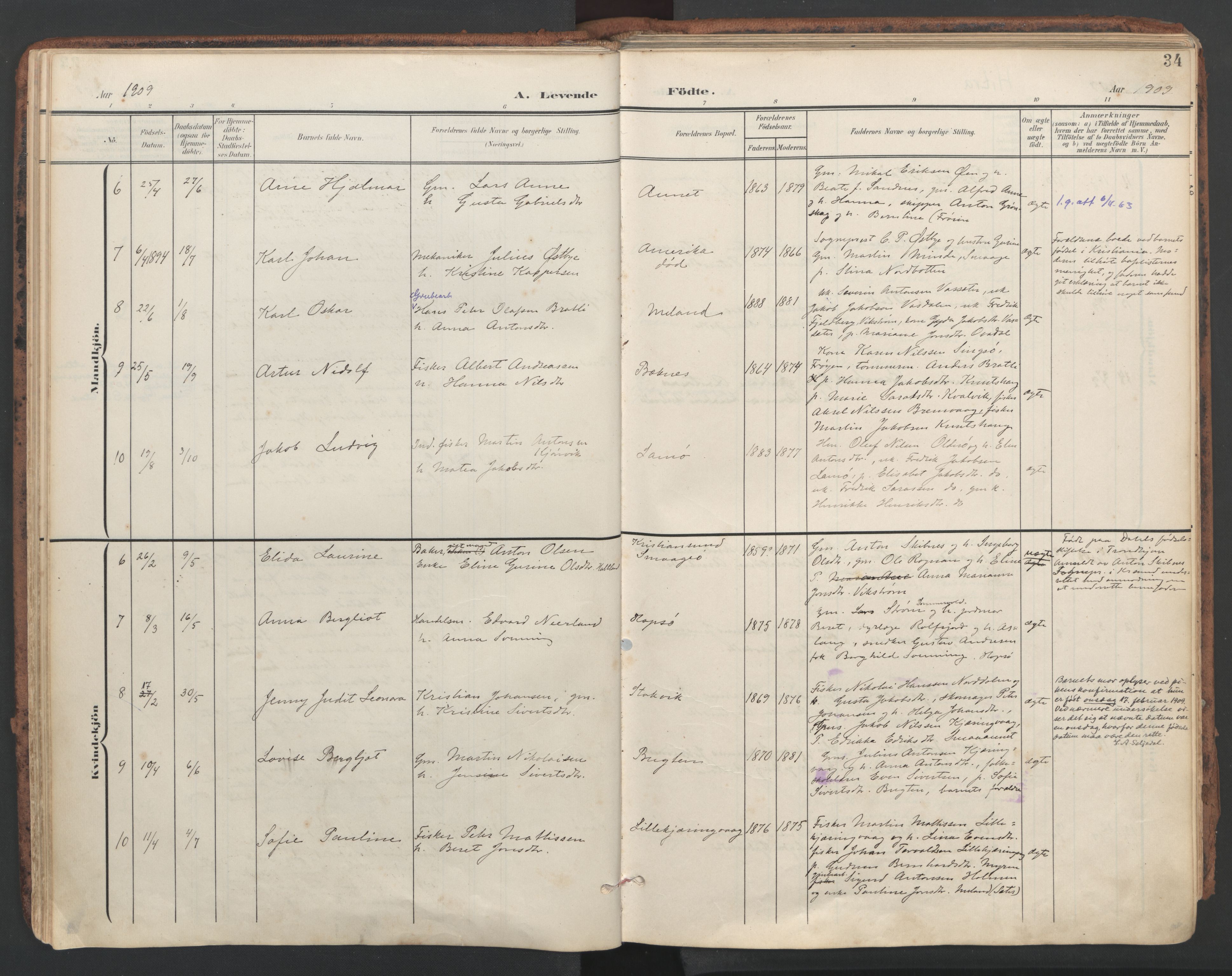 Ministerialprotokoller, klokkerbøker og fødselsregistre - Sør-Trøndelag, AV/SAT-A-1456/634/L0537: Ministerialbok nr. 634A13, 1896-1922, s. 34