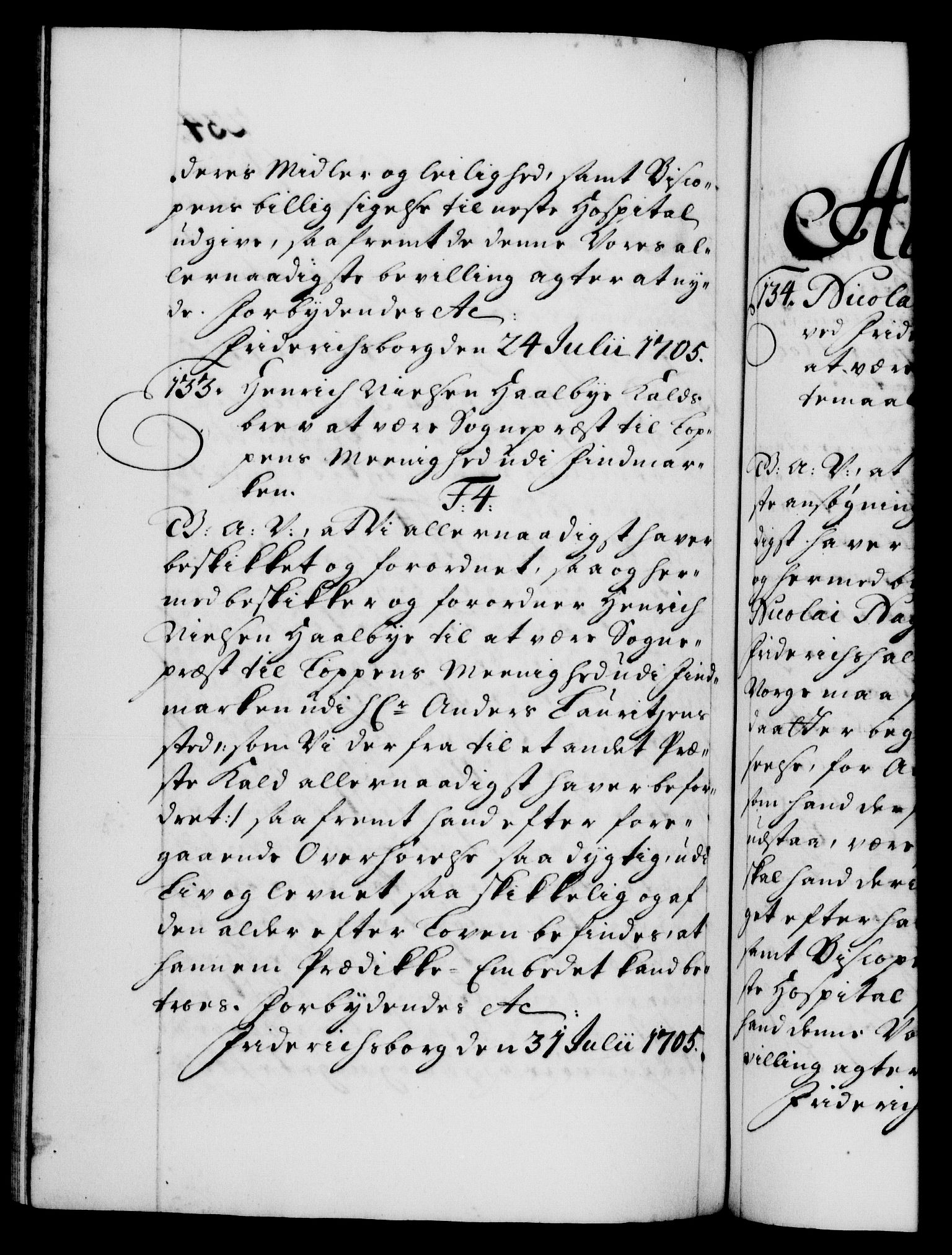 Danske Kanselli 1572-1799, RA/EA-3023/F/Fc/Fca/Fcaa/L0019: Norske registre, 1704-1707, s. 234b