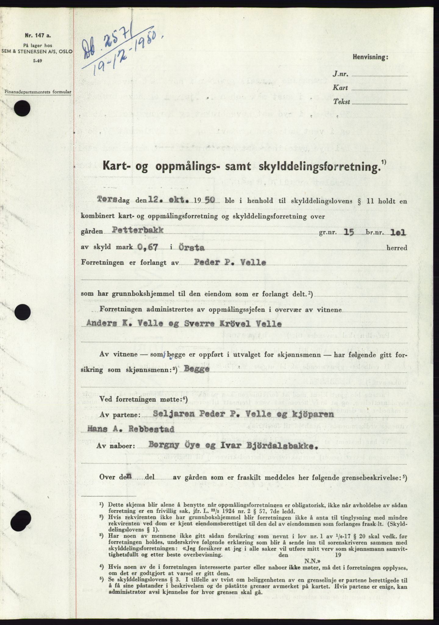 Søre Sunnmøre sorenskriveri, SAT/A-4122/1/2/2C/L0088: Pantebok nr. 14A, 1950-1951, Dagboknr: 2571/1950