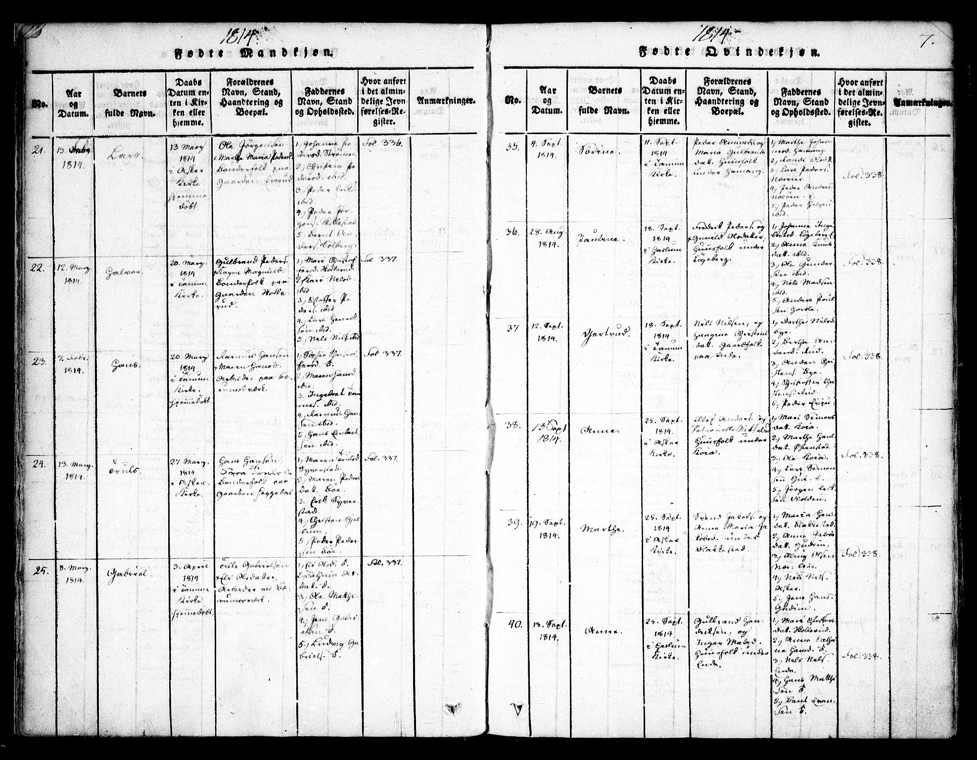 Asker prestekontor Kirkebøker, SAO/A-10256a/F/Fa/L0006: Ministerialbok nr. I 6, 1814-1824, s. 7