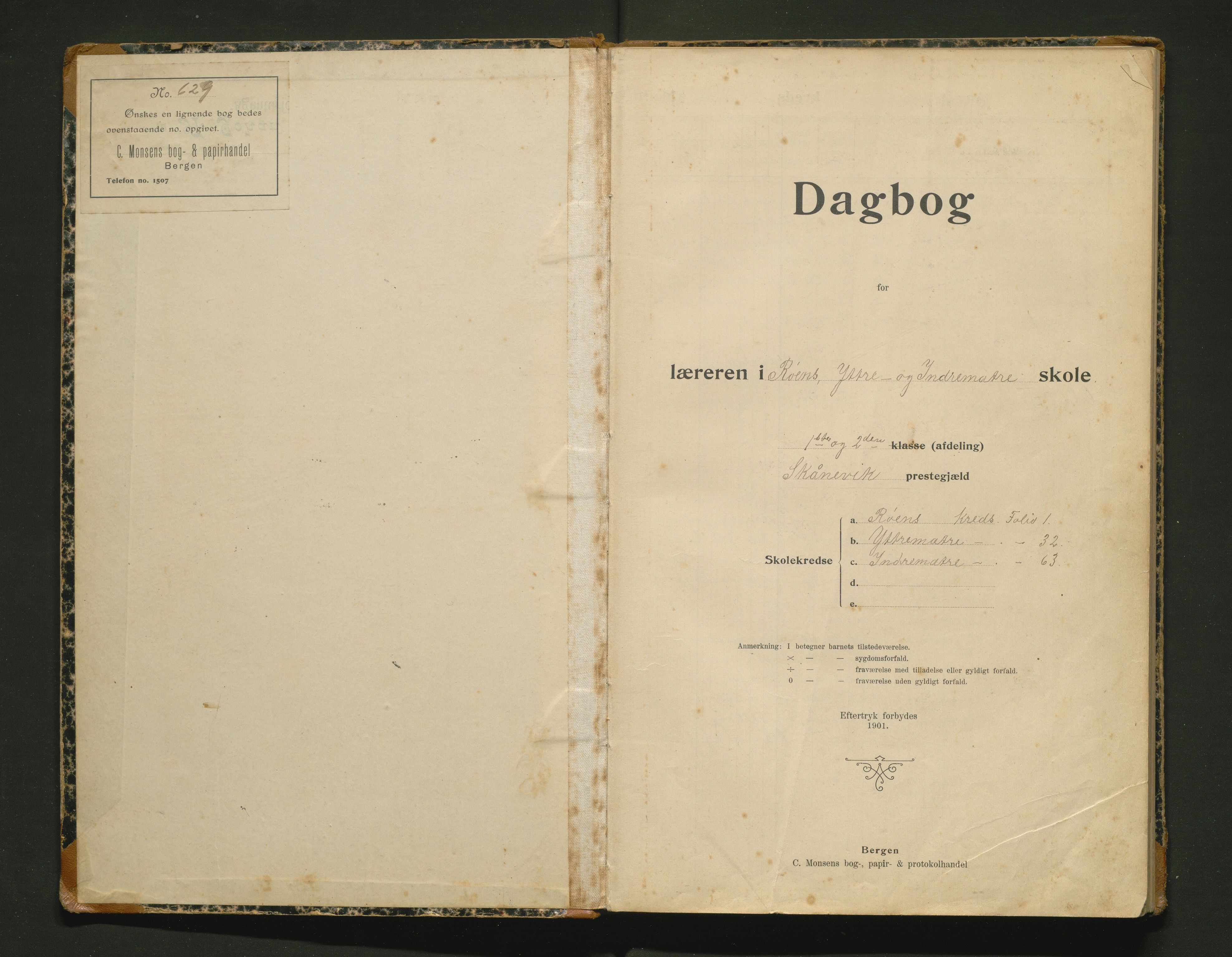 Skånevik kommune. Barneskulane, IKAH/1212-231/G/Gg/L0001: Dagbok for Indre og Ytre Matre, Røen, Sjøhus og Sunde krinsar, 1904-1916