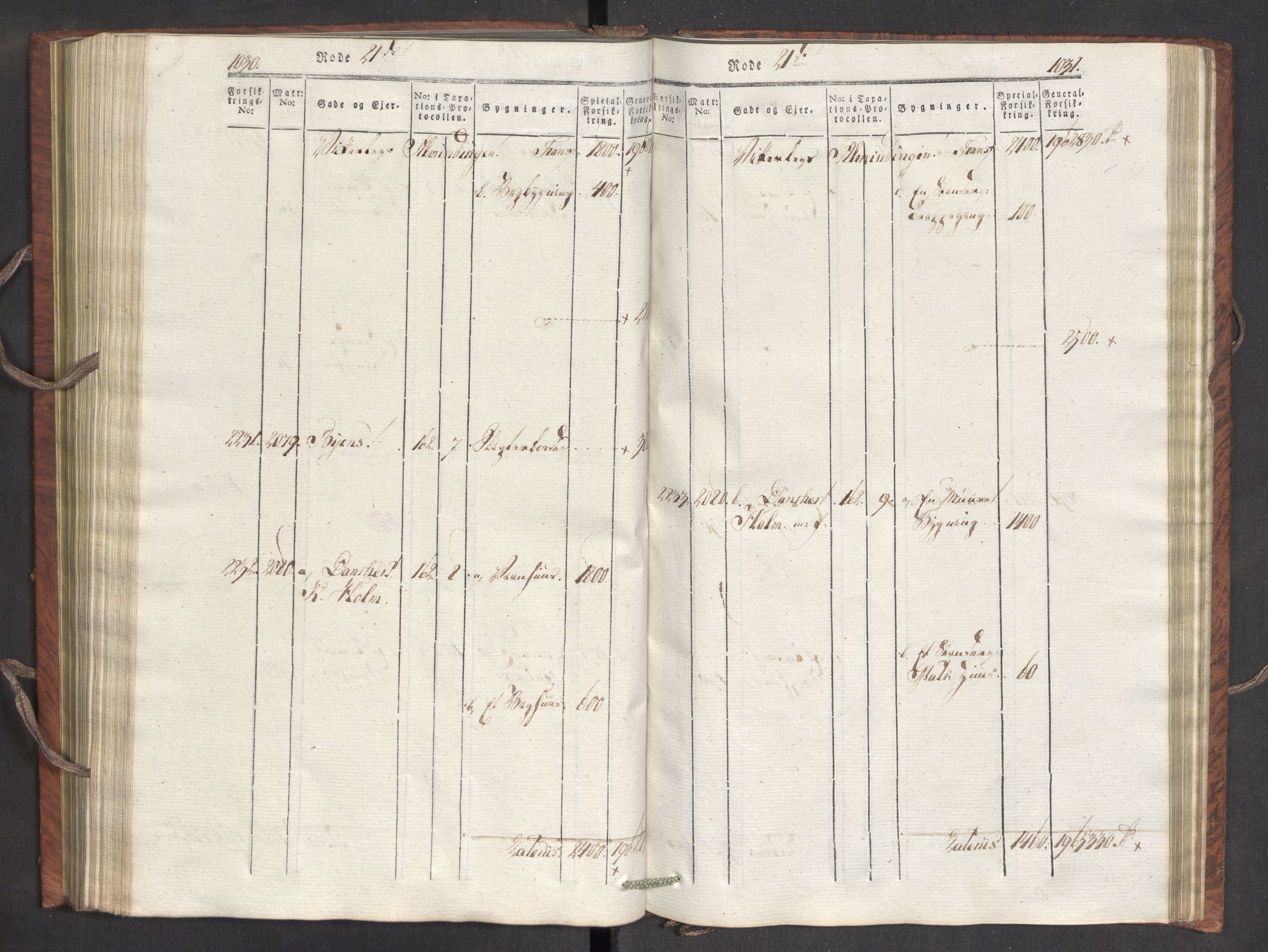 Kommersekollegiet, Brannforsikringskontoret 1767-1814, AV/RA-EA-5458/F/Fa/L0007/0002: Bergen / Branntakstprotokoll, 1807-1817, s. 1030-1031