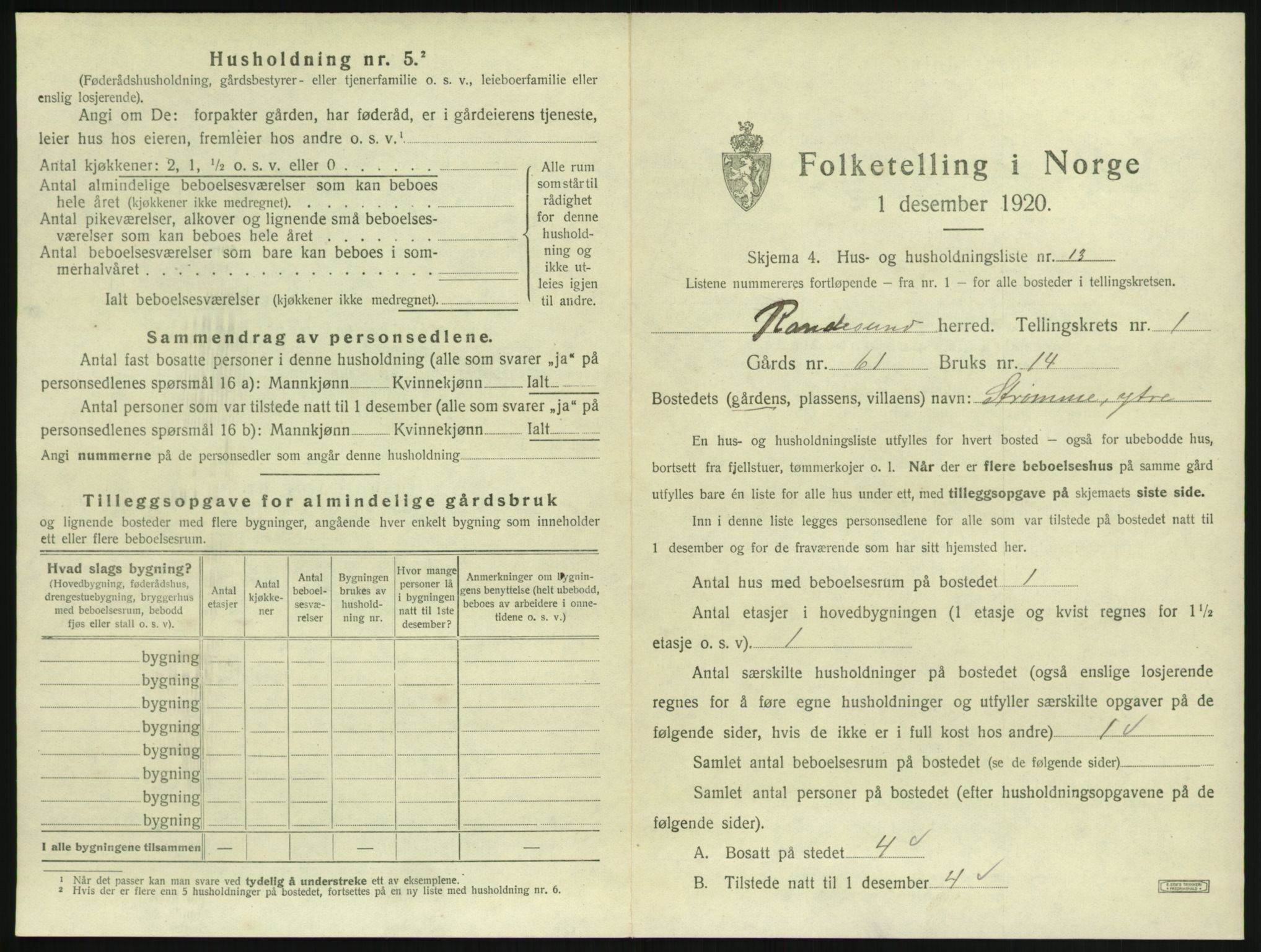 SAK, Folketelling 1920 for 1011 Randesund herred, 1920, s. 56