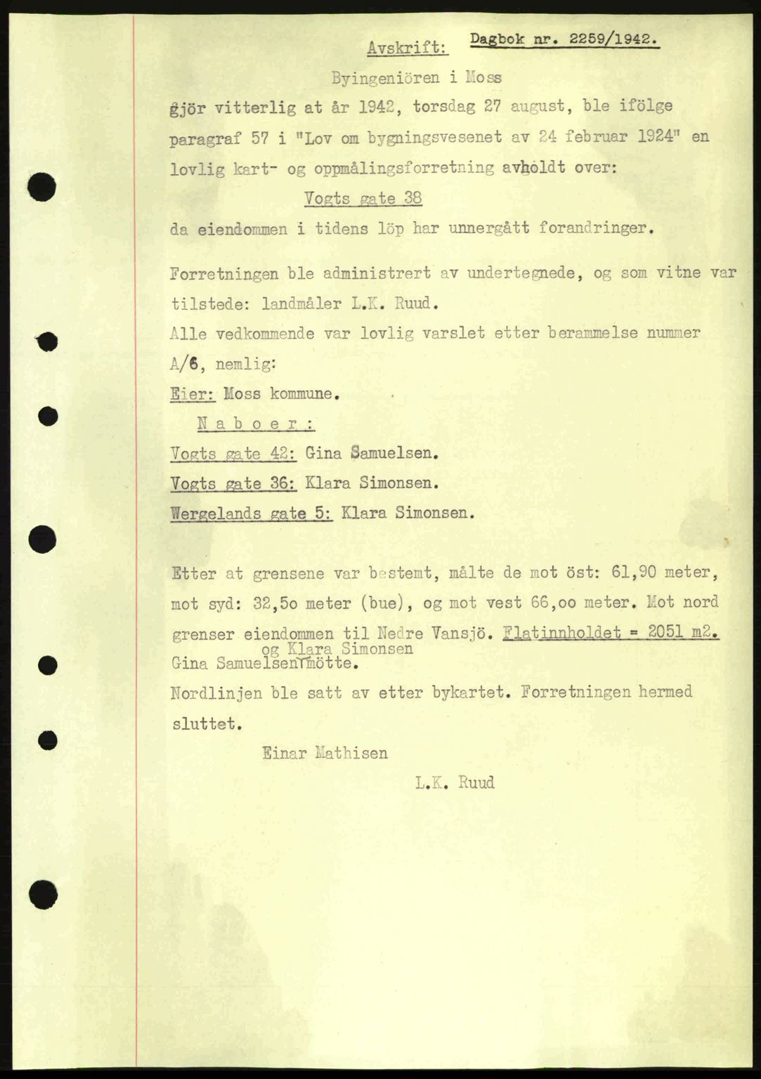 Moss sorenskriveri, SAO/A-10168: Pantebok nr. A10, 1942-1943, Dagboknr: 2259/1942