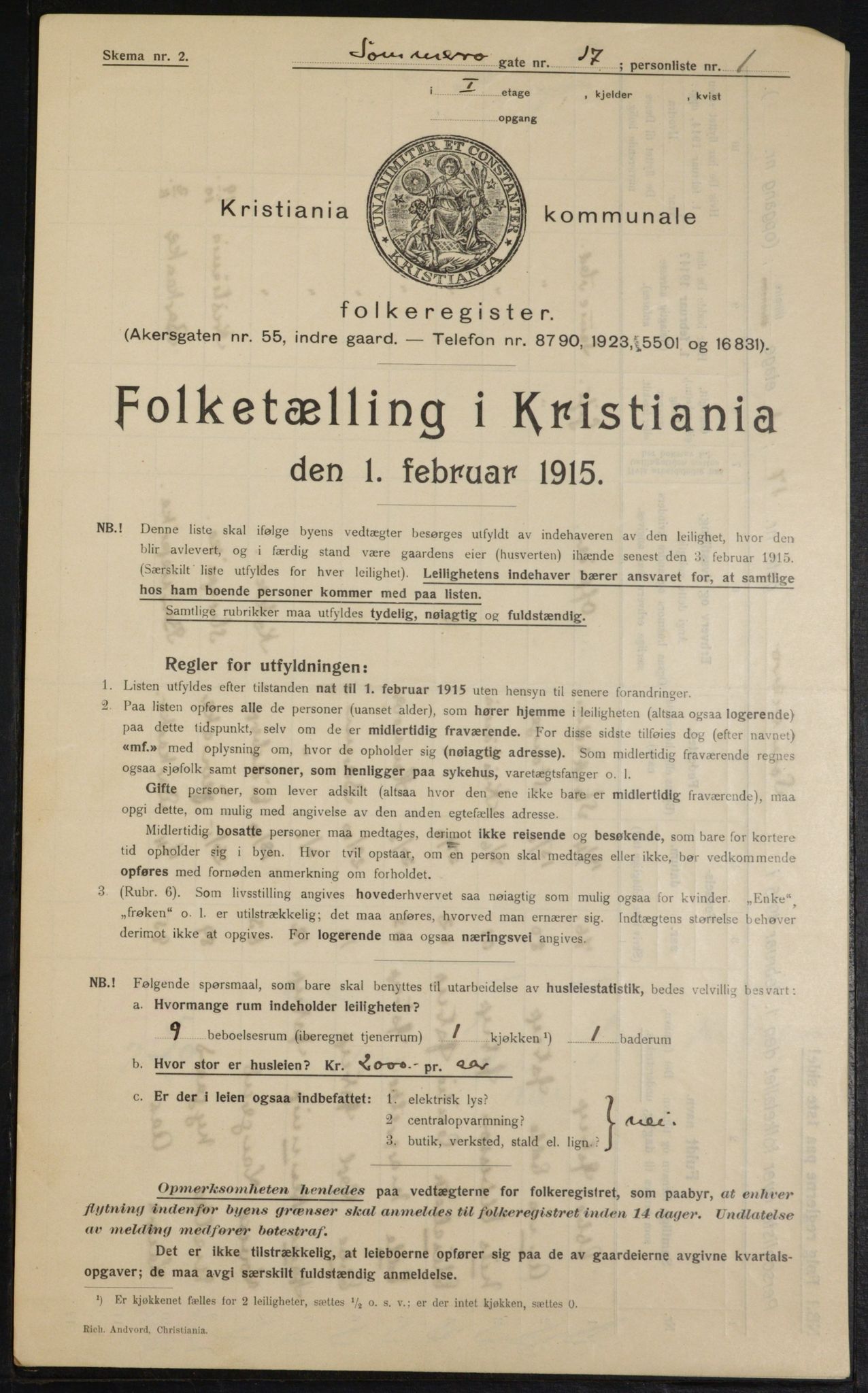 OBA, Kommunal folketelling 1.2.1915 for Kristiania, 1915, s. 99601