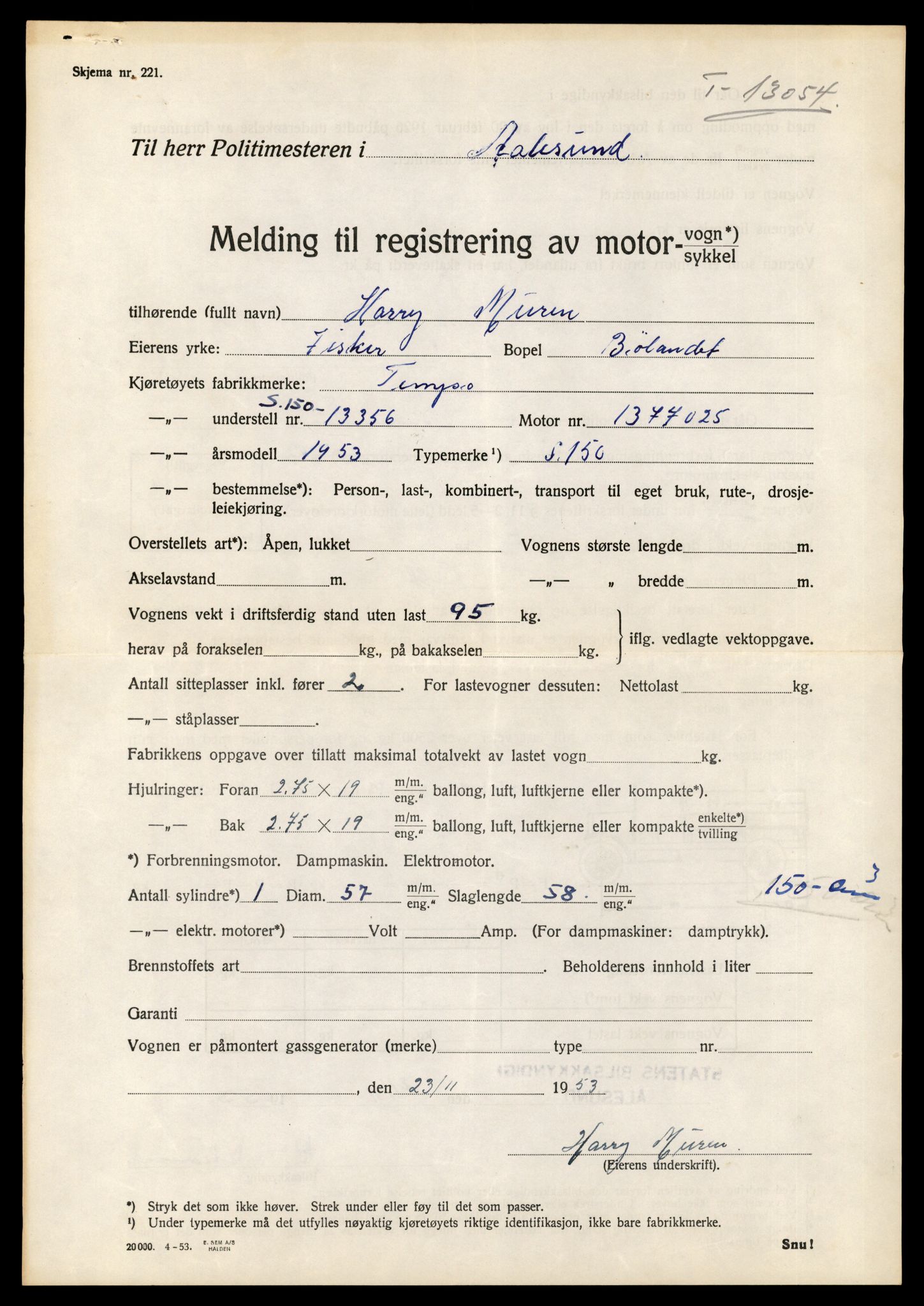Møre og Romsdal vegkontor - Ålesund trafikkstasjon, AV/SAT-A-4099/F/Fe/L0037: Registreringskort for kjøretøy T 13031 - T 13179, 1927-1998, s. 503