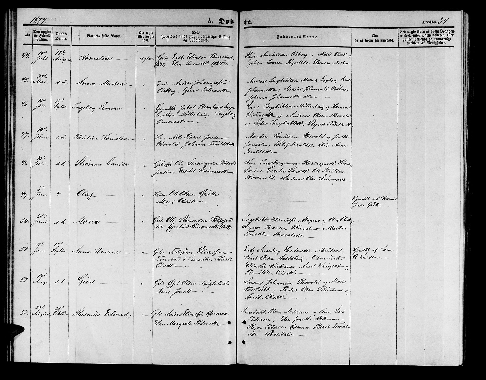 Målselv sokneprestembete, AV/SATØ-S-1311/G/Ga/Gab/L0003klokker: Klokkerbok nr. 3, 1874-1885, s. 34