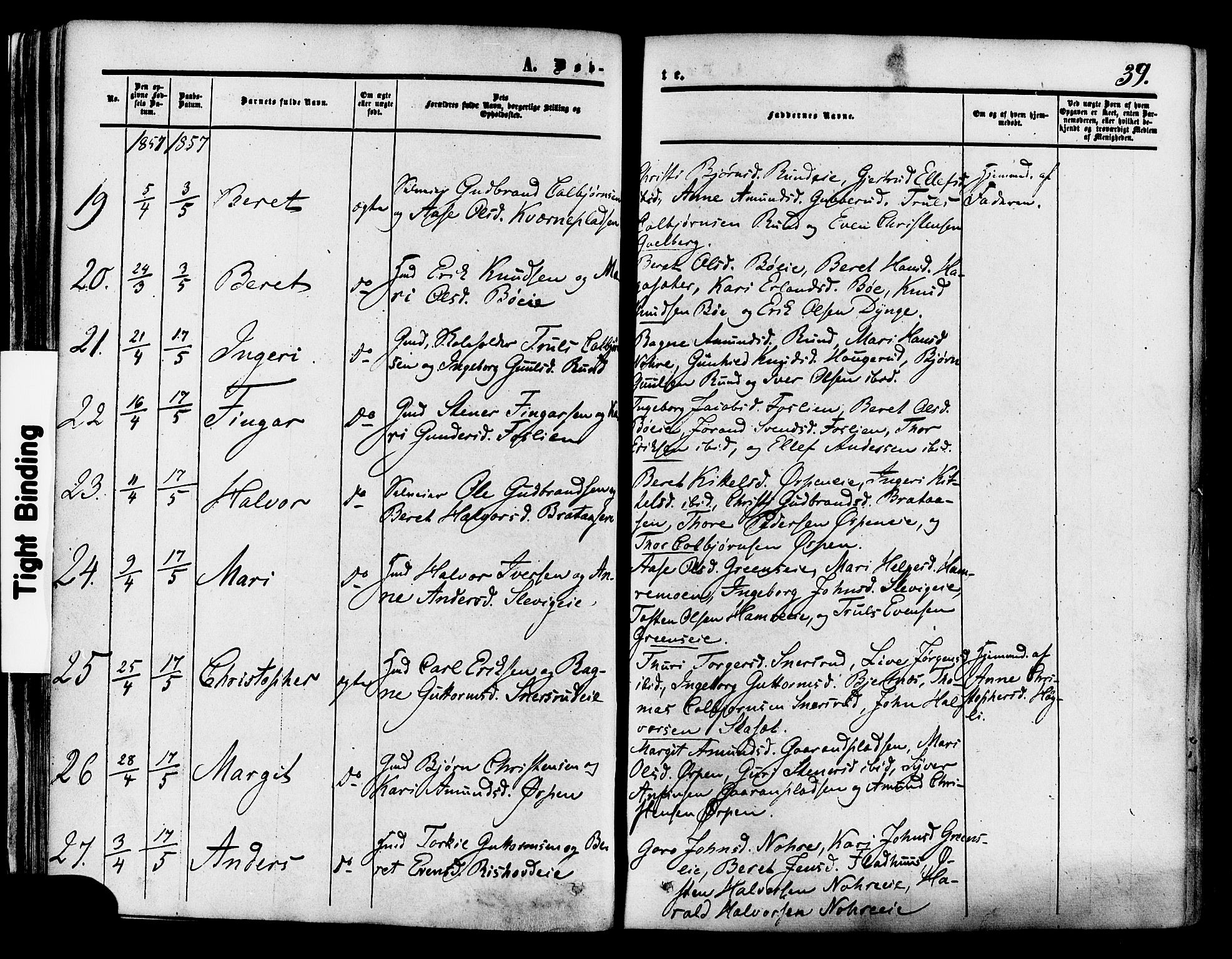 Krødsherad kirkebøker, AV/SAKO-A-19/F/Fa/L0003: Ministerialbok nr. 3, 1851-1872, s. 39