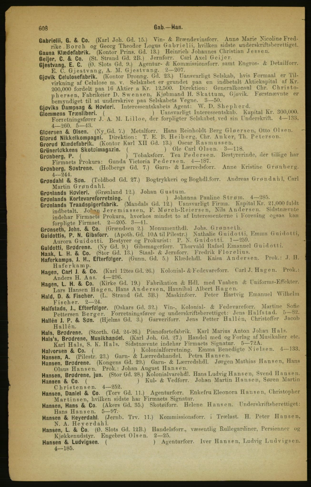 Kristiania/Oslo adressebok, PUBL/-, 1888, s. 608