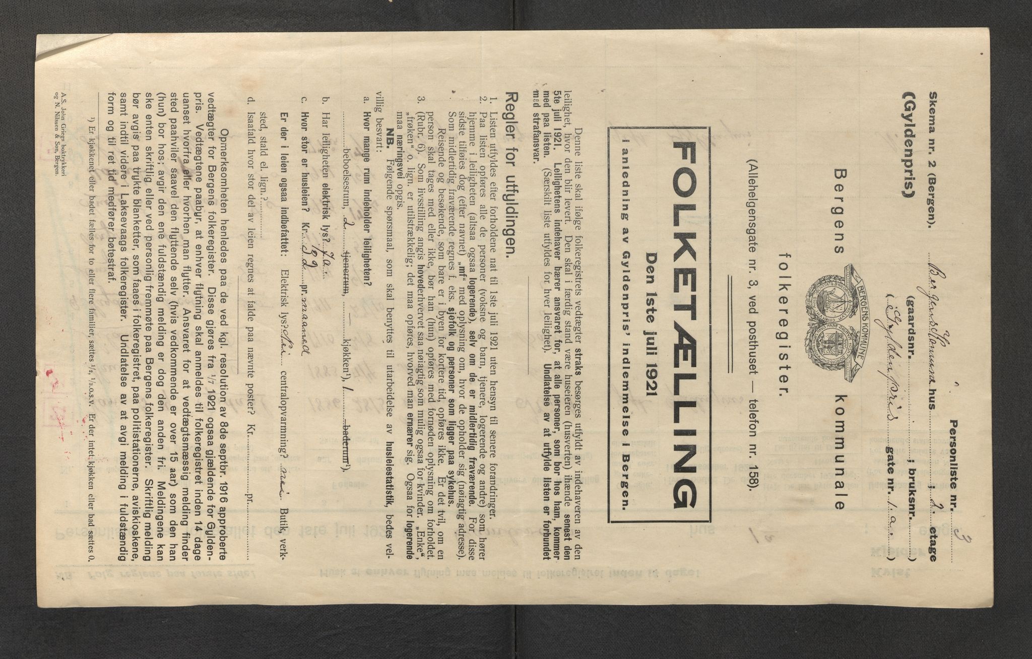 SAB, Kommunal folketelling 1921 for Gyldenpris ved overføring fra Laksevåg herred til Bergen kjøpstad, 1921, s. 7