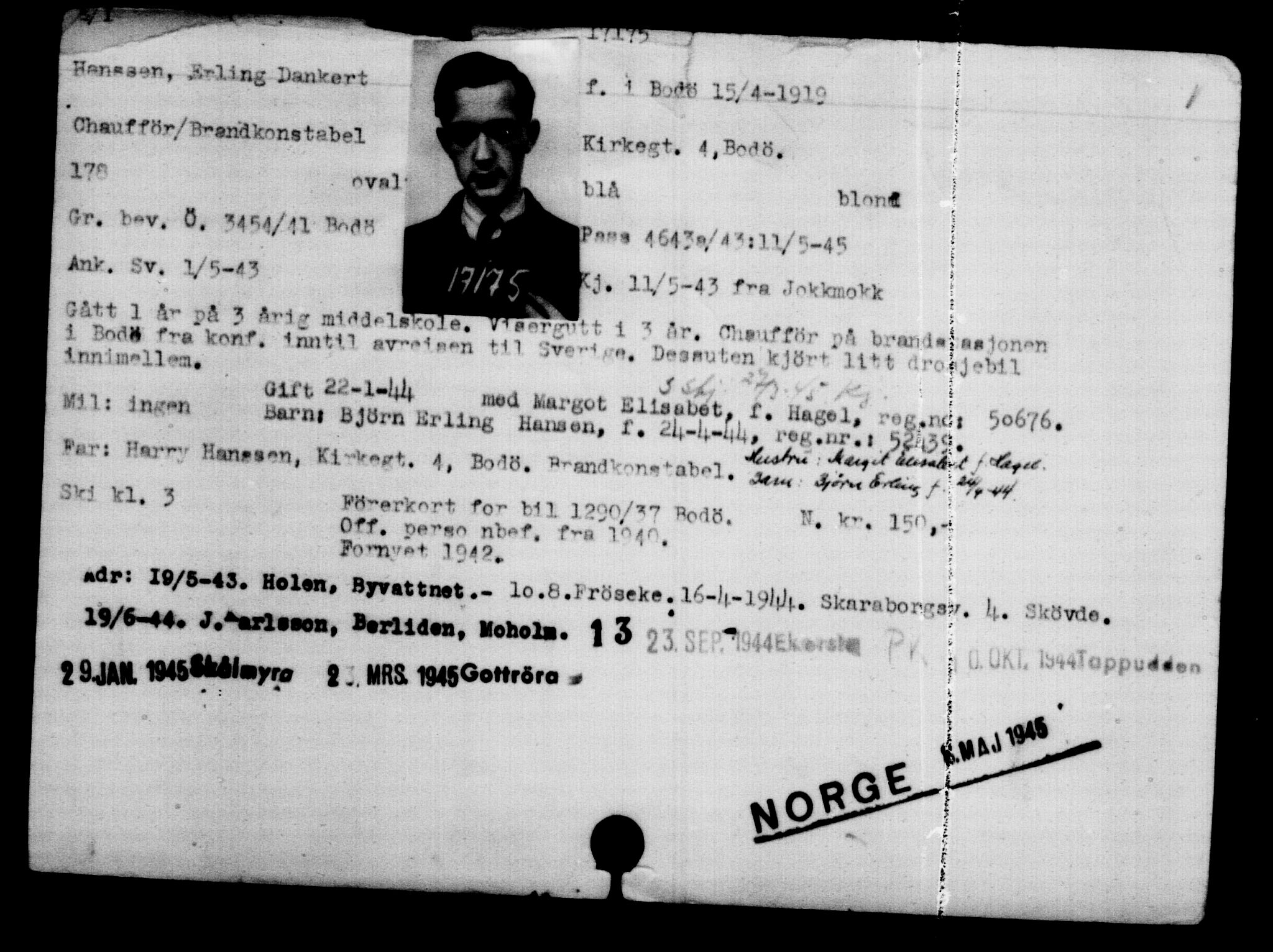 Utenriksstasjonene, Legasjonen i Stockholm, Flyktningkontoret, AV/RA-S-6753/V/Va/L0008: Kjesäterkartoteket, flyktninger med registreringsnr. 15700-18547, 1940-1945, s. 1622