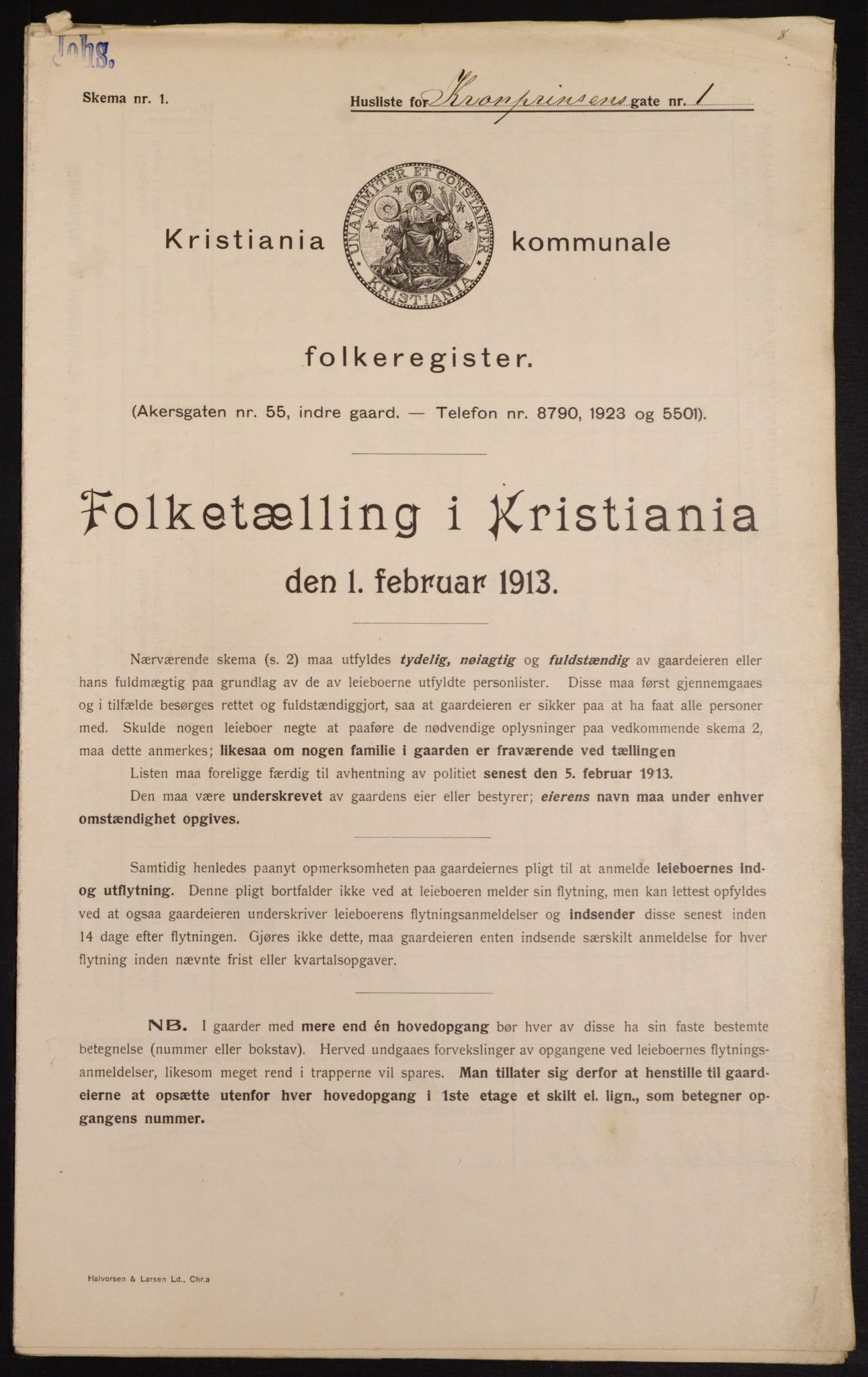 OBA, Kommunal folketelling 1.2.1913 for Kristiania, 1913, s. 54175