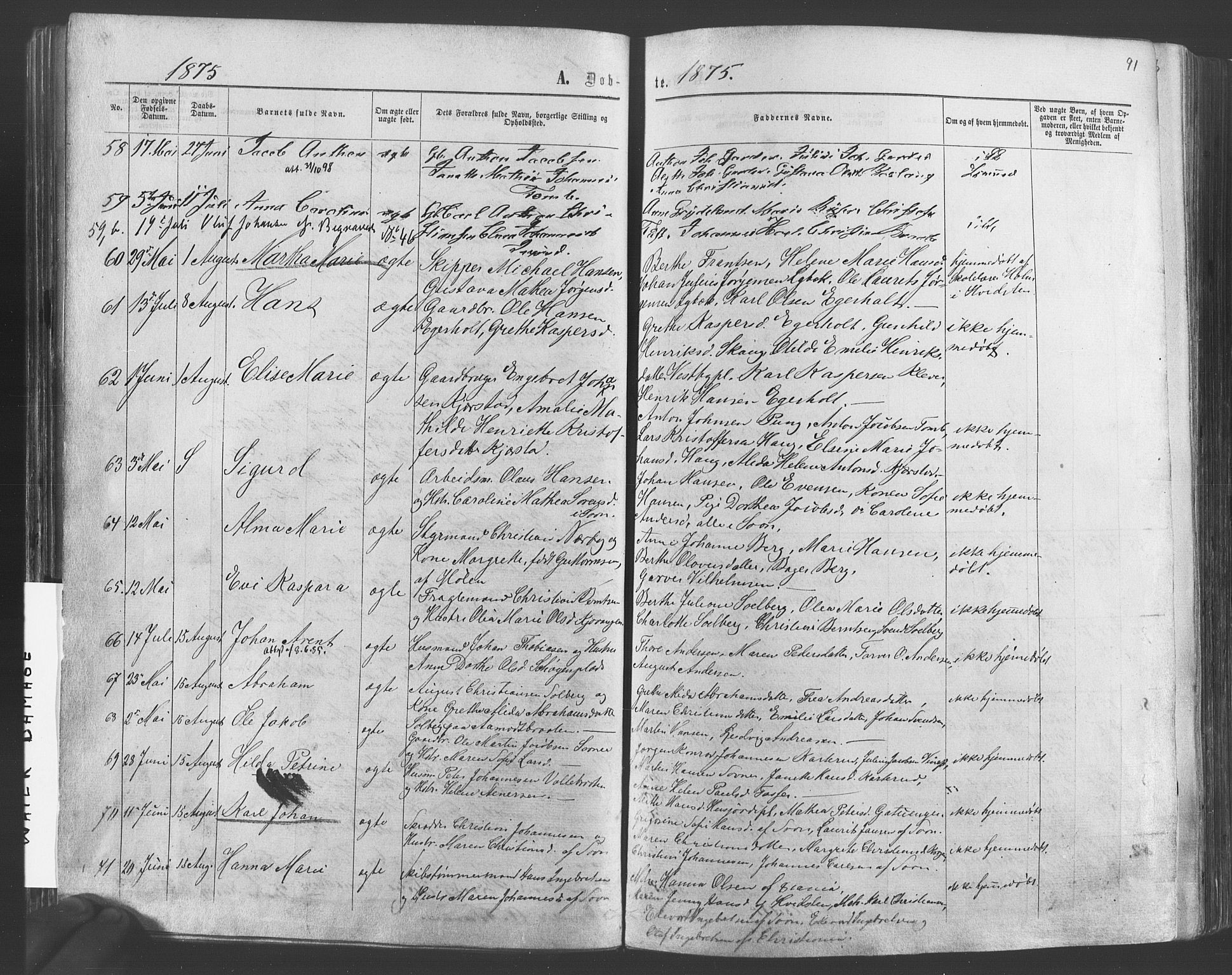 Vestby prestekontor Kirkebøker, AV/SAO-A-10893/F/Fa/L0008: Ministerialbok nr. I 8, 1863-1877, s. 91