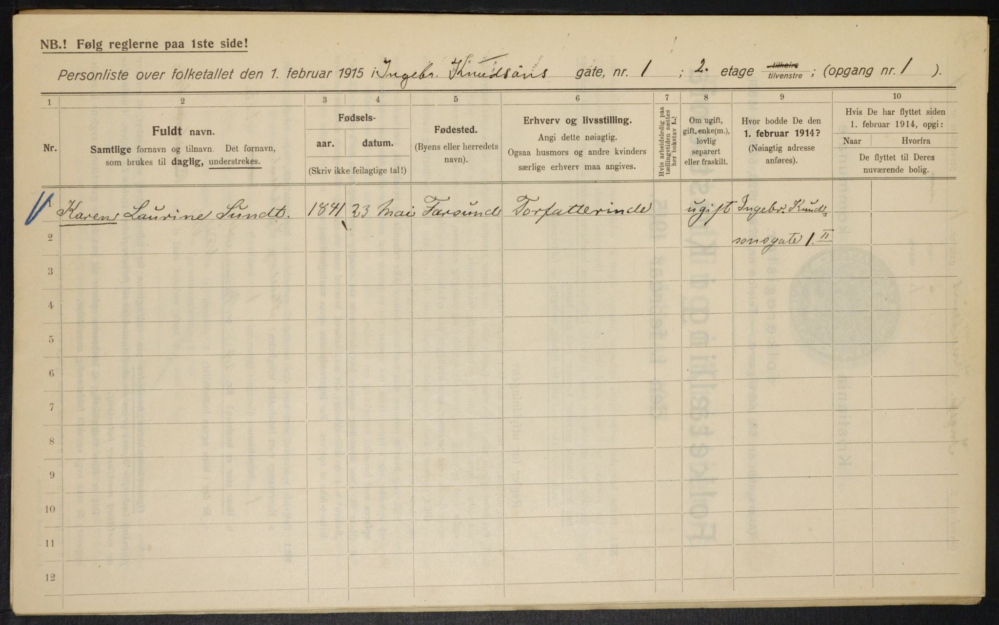 OBA, Kommunal folketelling 1.2.1915 for Kristiania, 1915, s. 43305