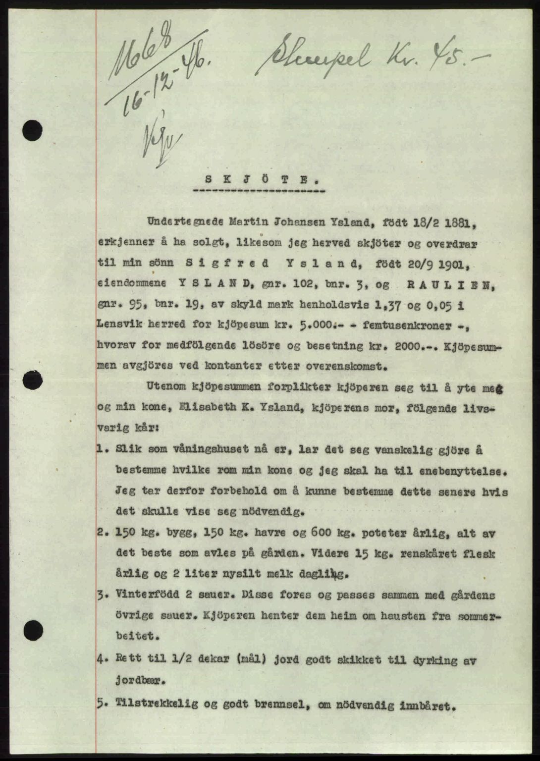 Fosen sorenskriveri, AV/SAT-A-1107/1/2/2C: Pantebok nr. A, 1946-1950, Dagboknr: 1668/1946