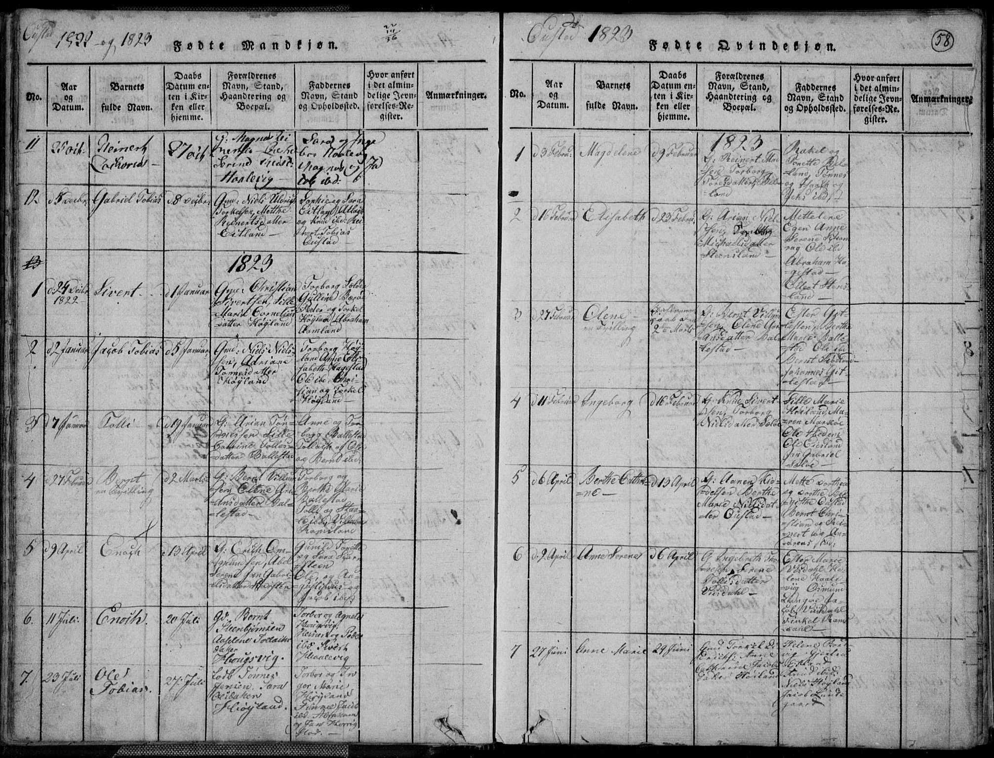 Lyngdal sokneprestkontor, AV/SAK-1111-0029/F/Fa/Fac/L0006: Ministerialbok nr. A 6, 1815-1825, s. 58