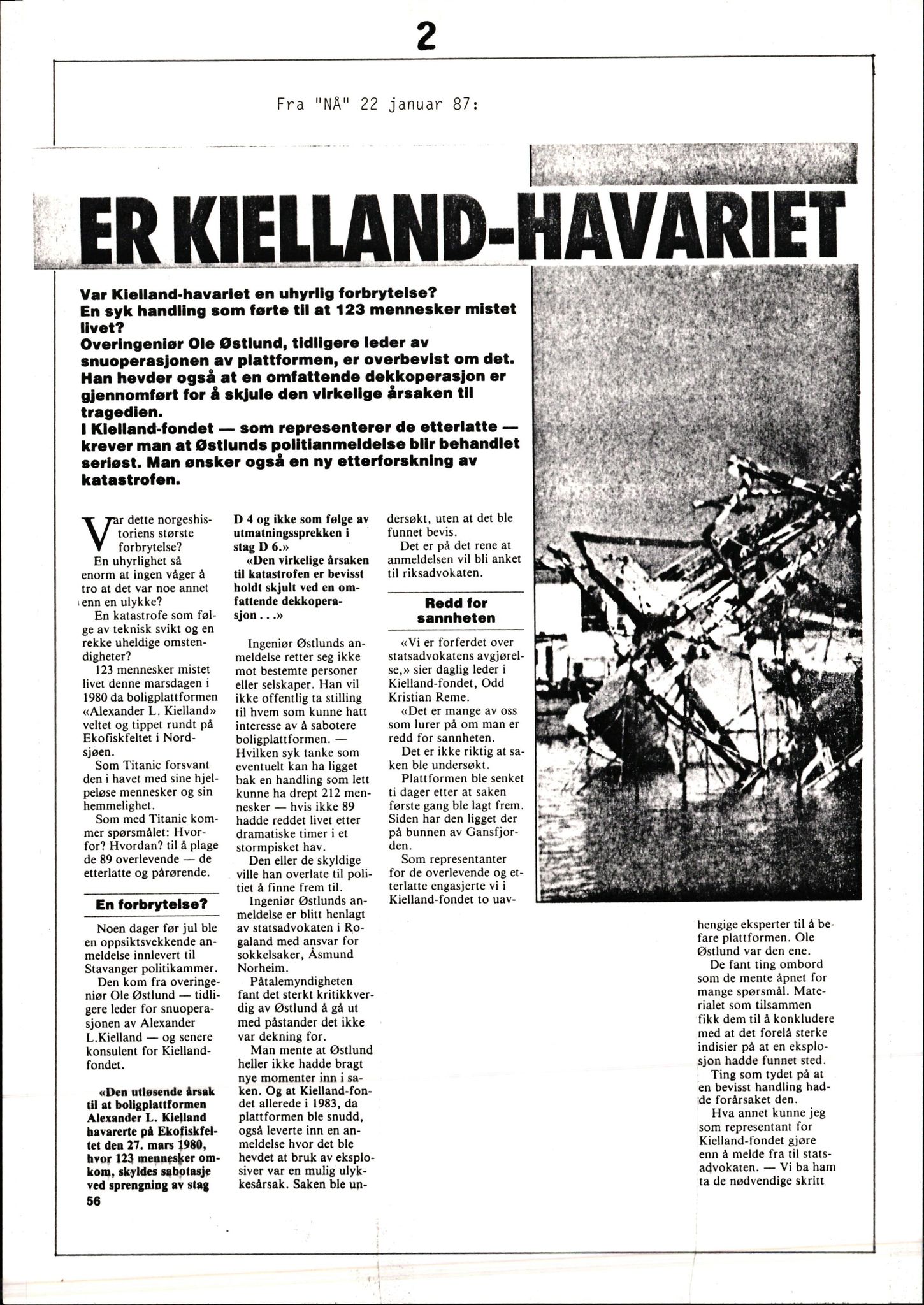 Pa 1660 - Kielland- fondet, AV/SAST-A-102242/X/Xa/L0001: Rapport til overlevende og etterlatte/ Kielland Bulletin, 1980-1998